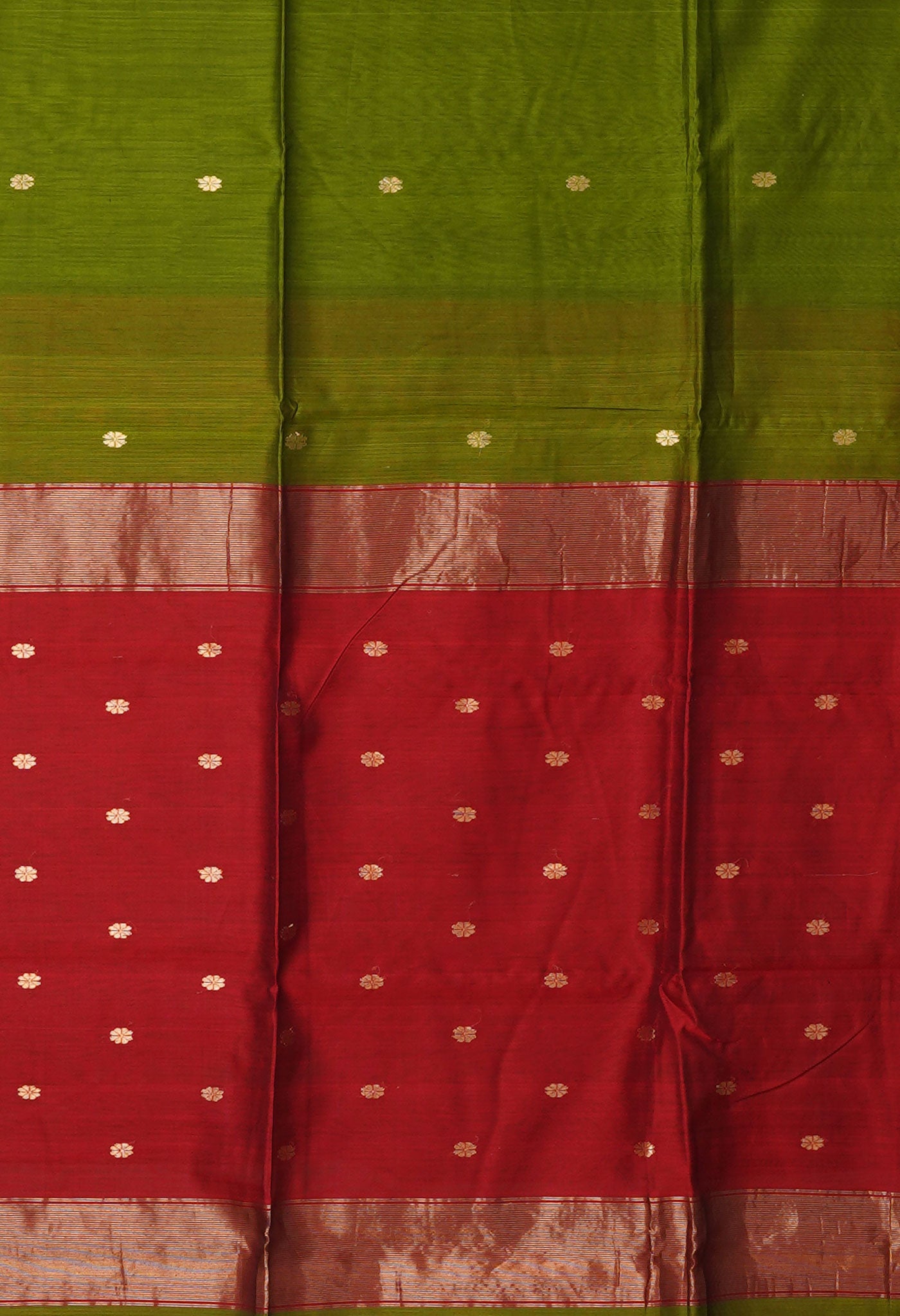 Olive Green-Red Pure Handloom Maheshwari Sico Saree-UNM80924