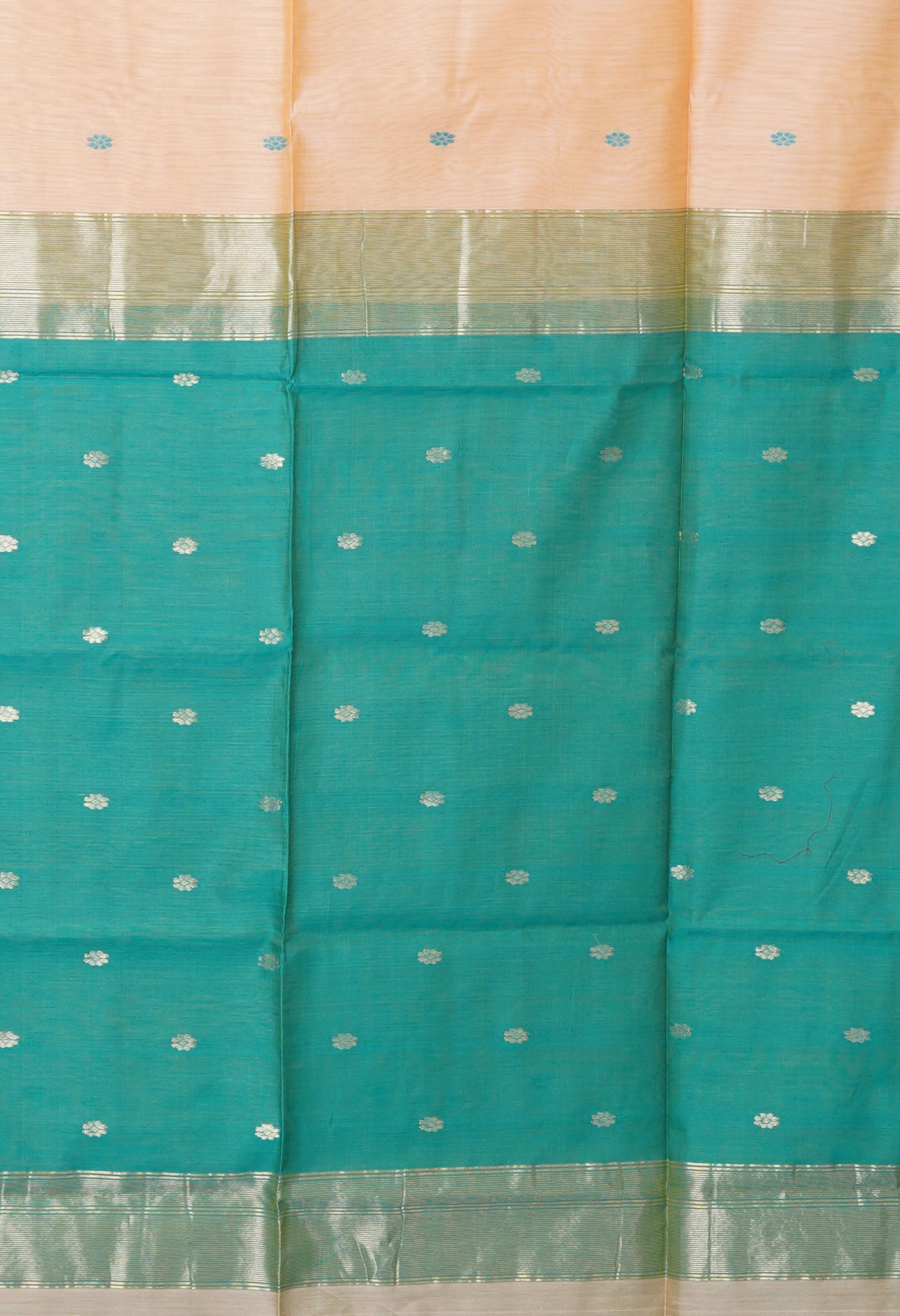 Beige-Turquoise Blue Pure Handloom Maheshwari Sico Saree-UNM80926