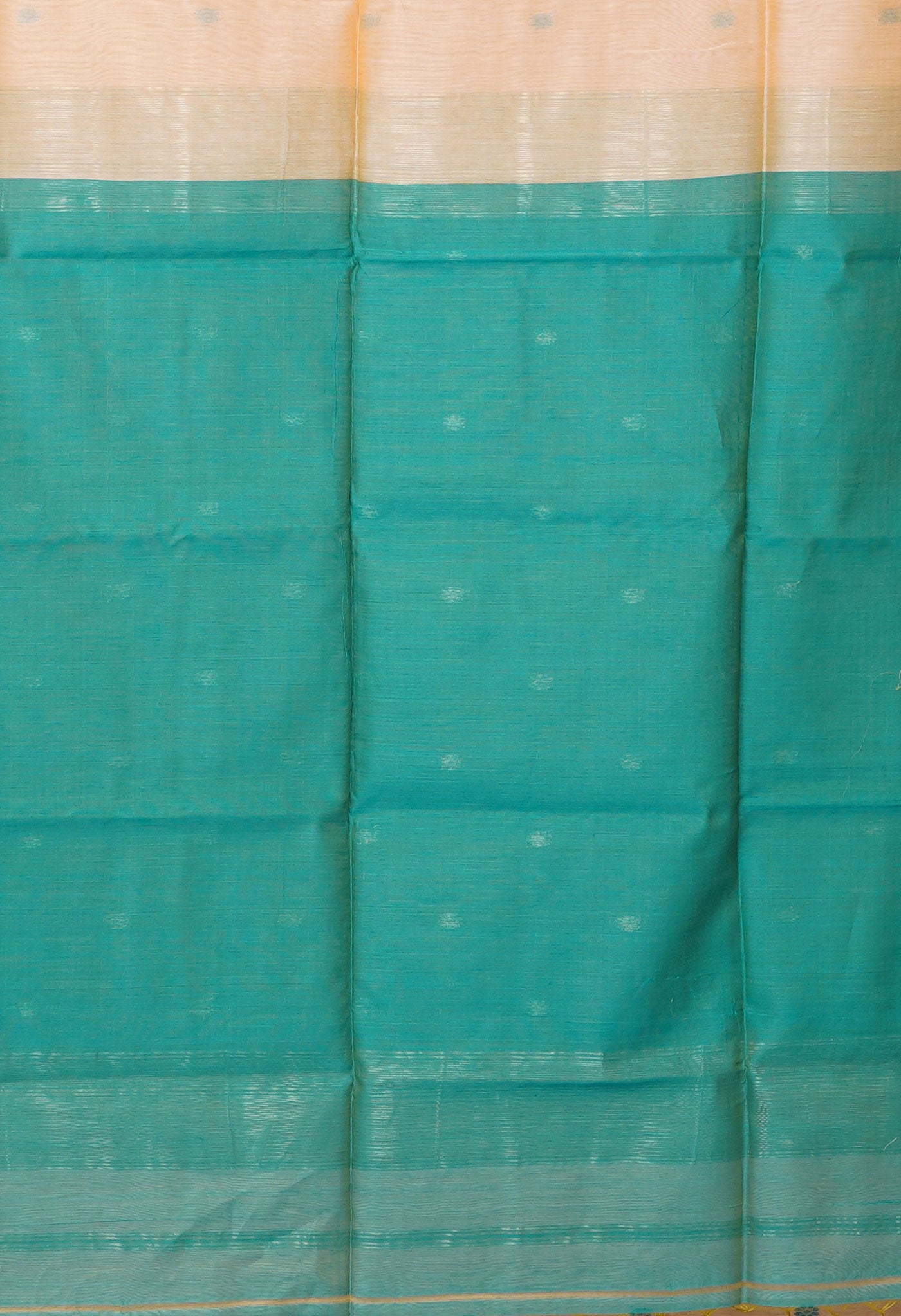 Beige-Turquoise Blue Pure Handloom Maheshwari Sico Saree-UNM80926