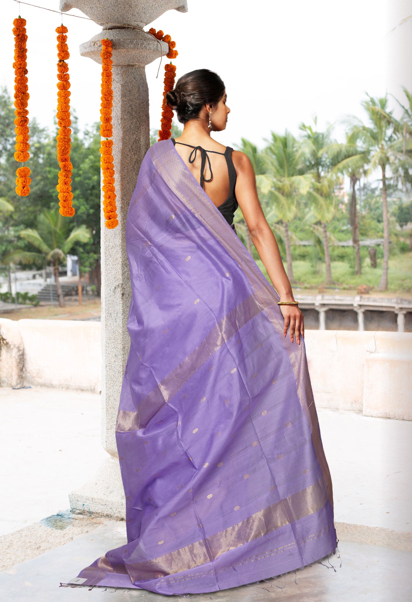 Lavender Purple Pure Handloom Maheshwari Sico Saree-UNM80927