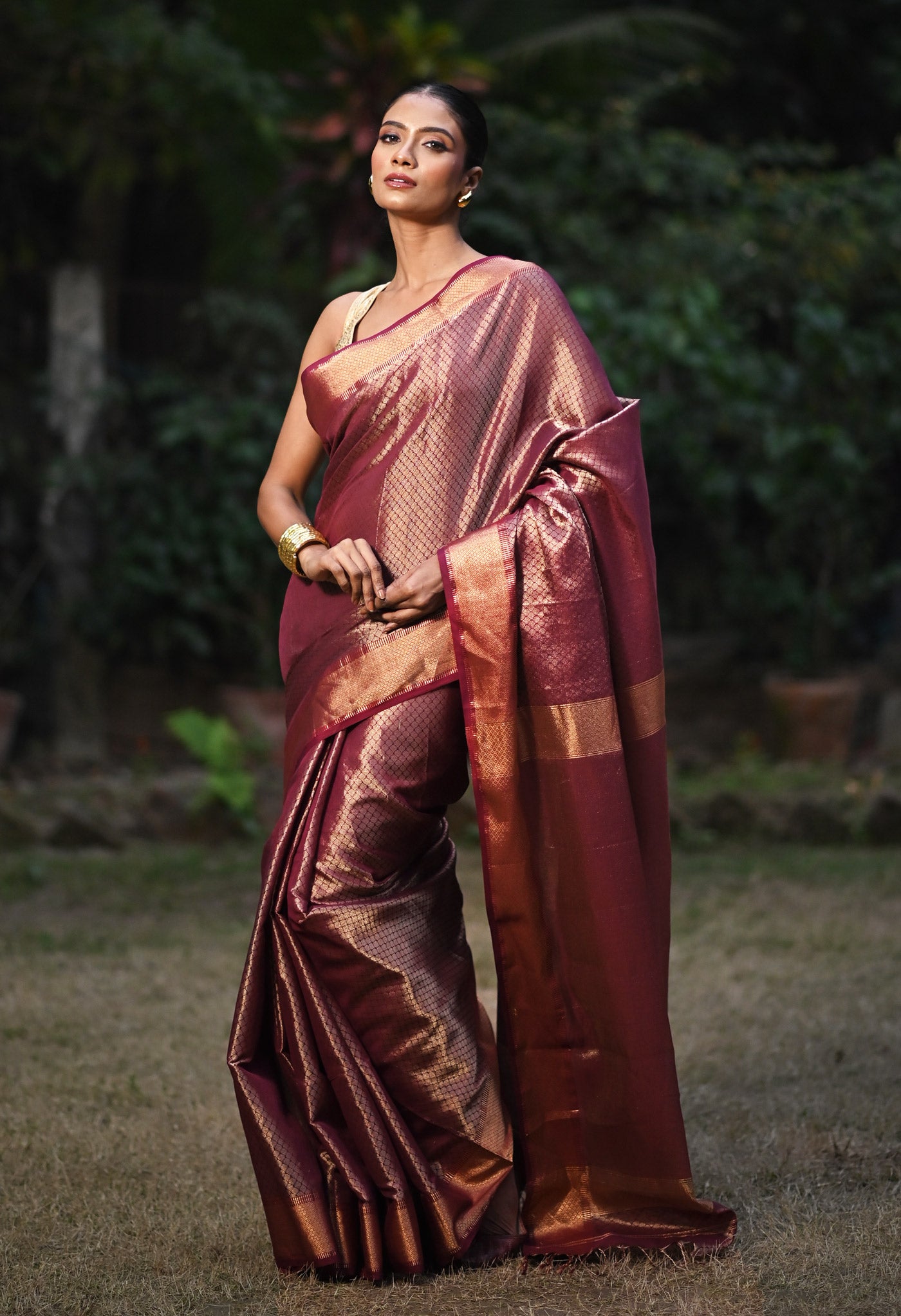 Dark Burgundy Pure Handloom Maheshwari Sico Saree-UNM80934