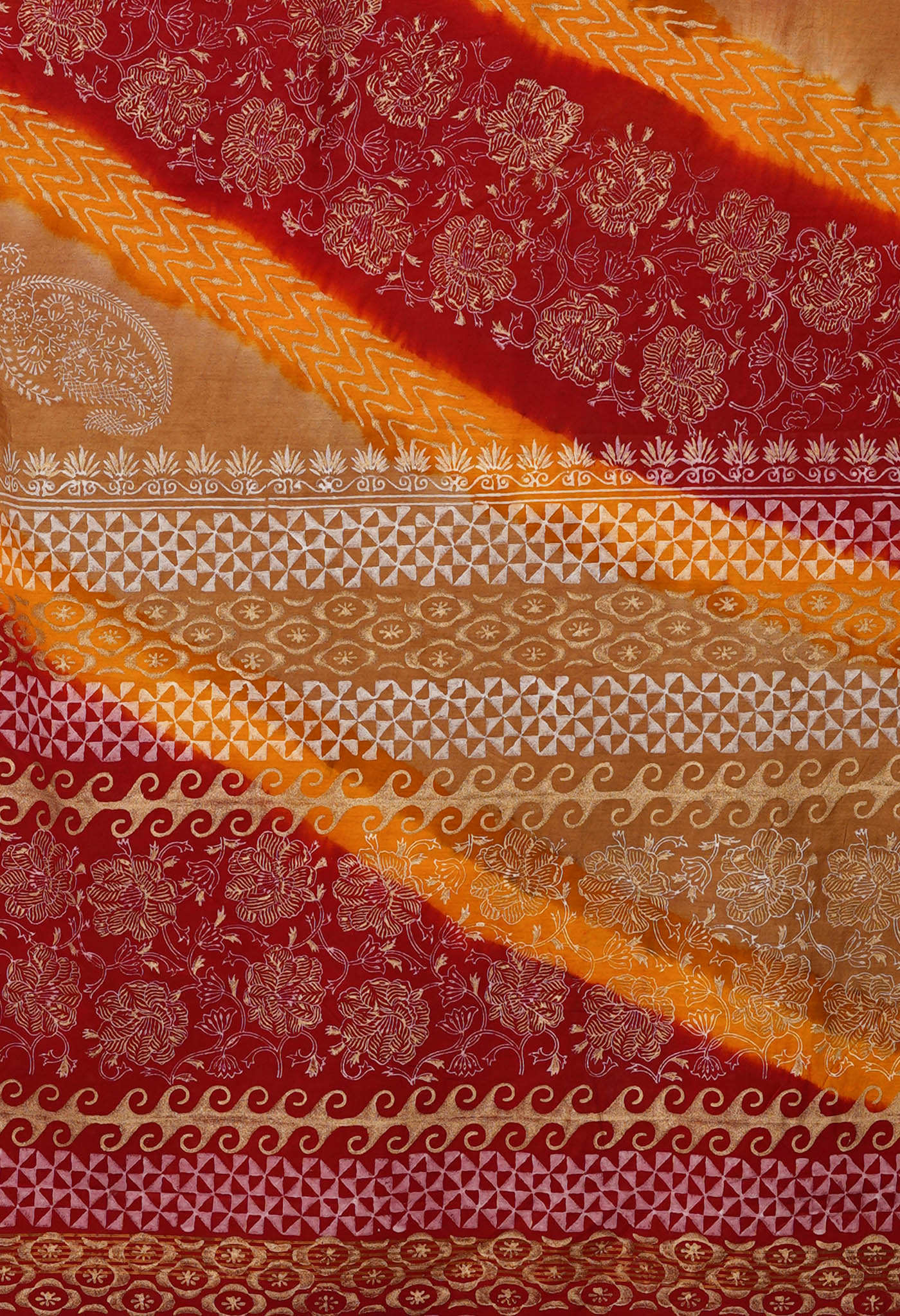 Brown-Red Pure Gold Embossed Printed Pashmina Sico Saree-UNM80949