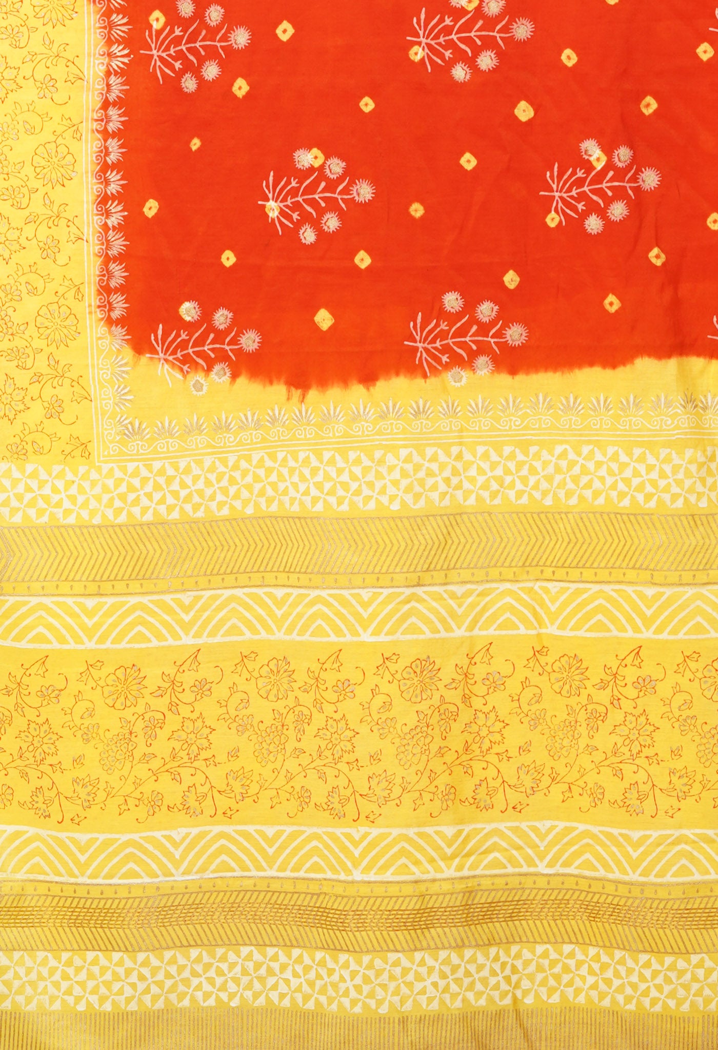 Orange-Yellow Pure Gold Embossed Printed Pashmina Sico Saree-UNM80952