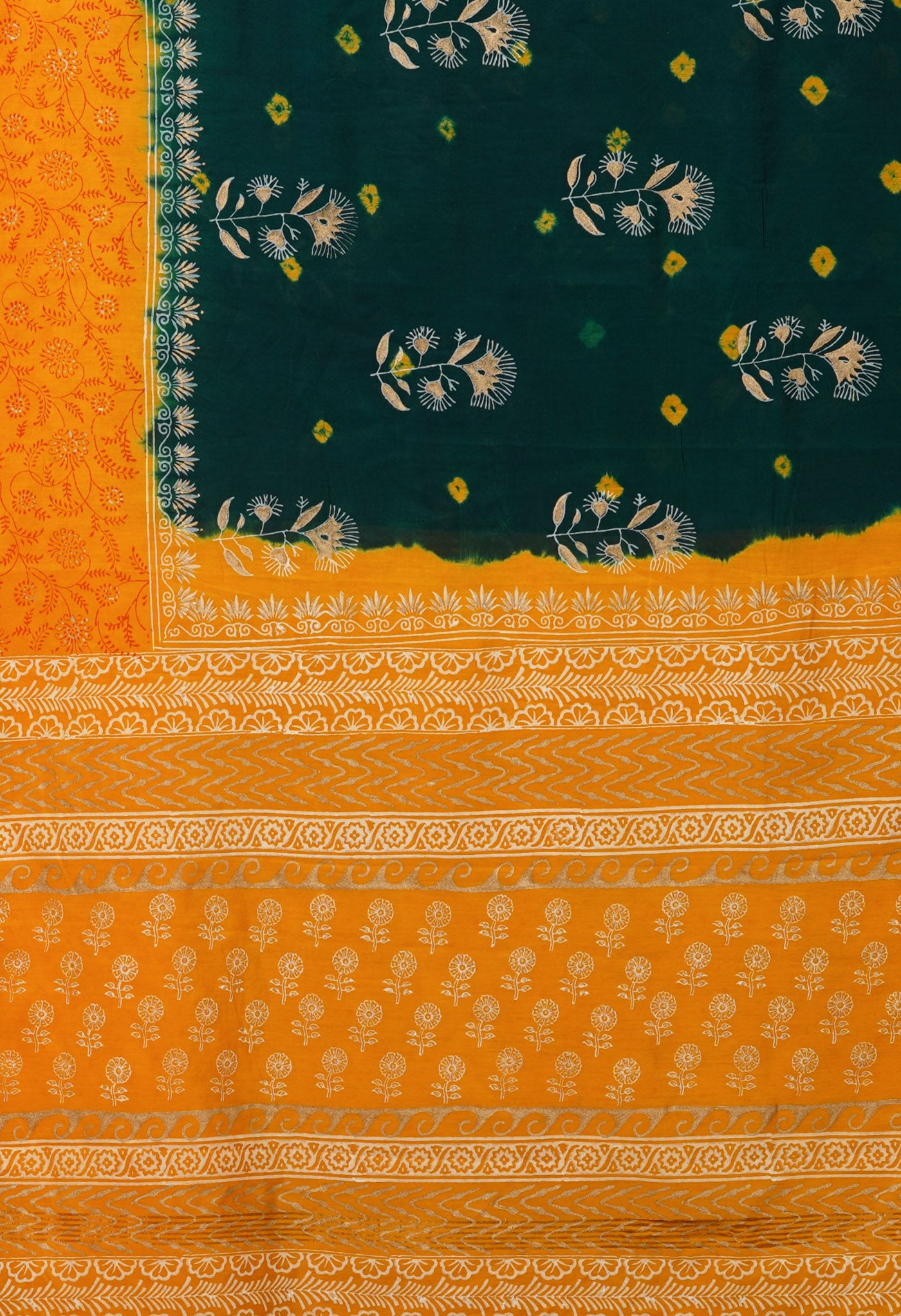 Green-Yellow Pure Gold Embossed Printed Pashmina Sico Saree-UNM80953