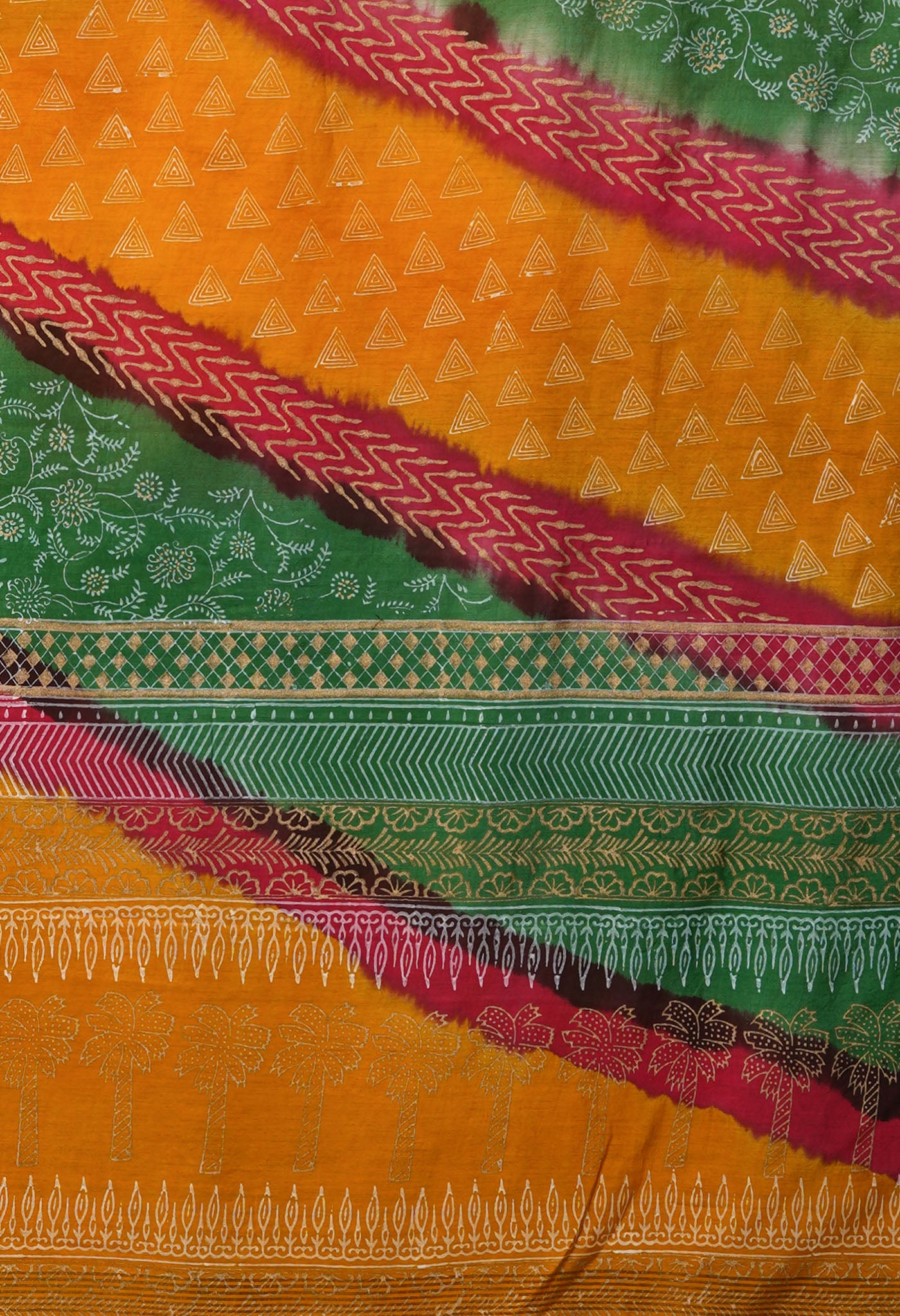 Yellow-Green Pure Gold Embossed Printed Pashmina Sico Saree-UNM80956