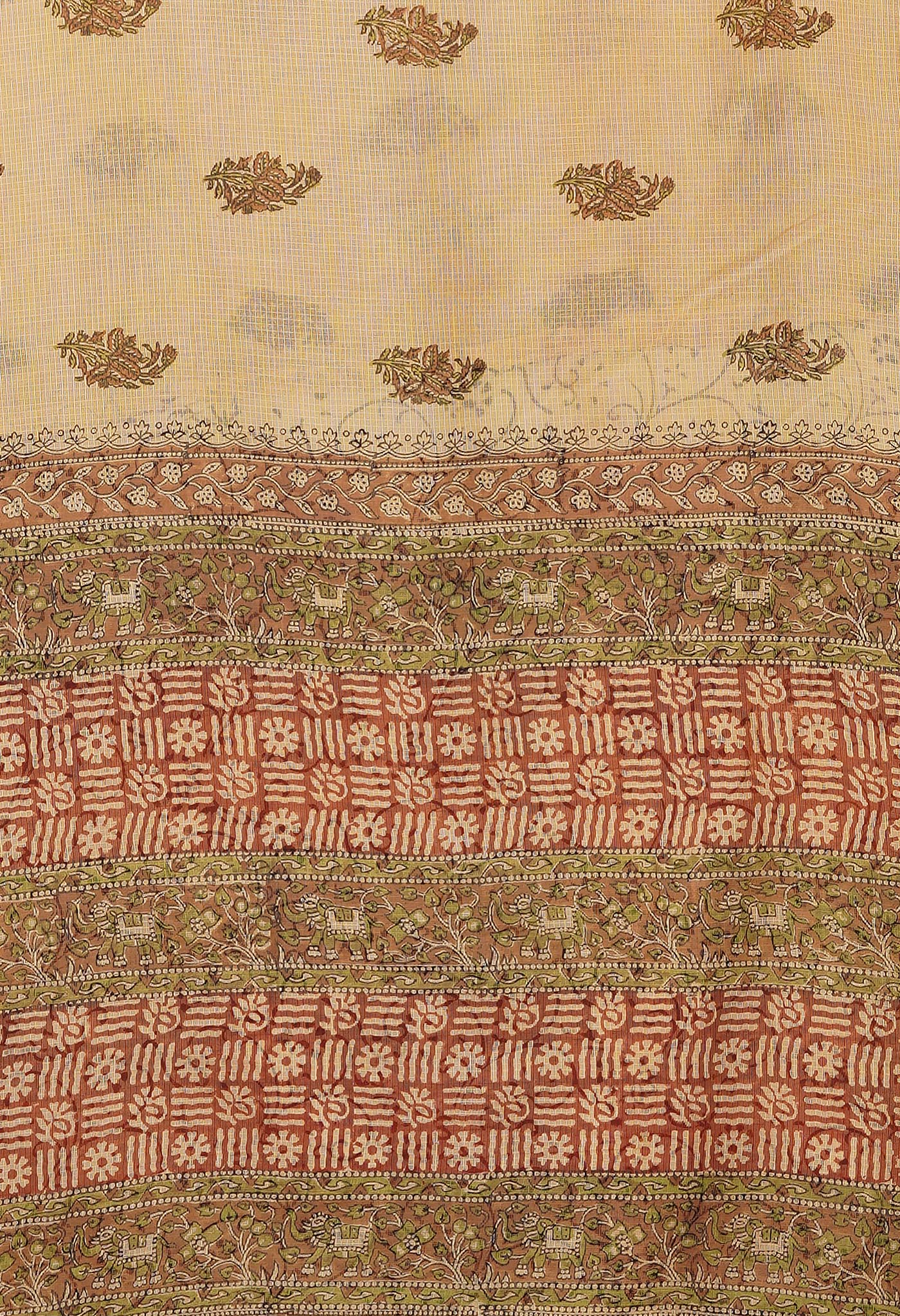 Cream Pure Bagru Kalamkari Printed Kota Saree-UNM80960