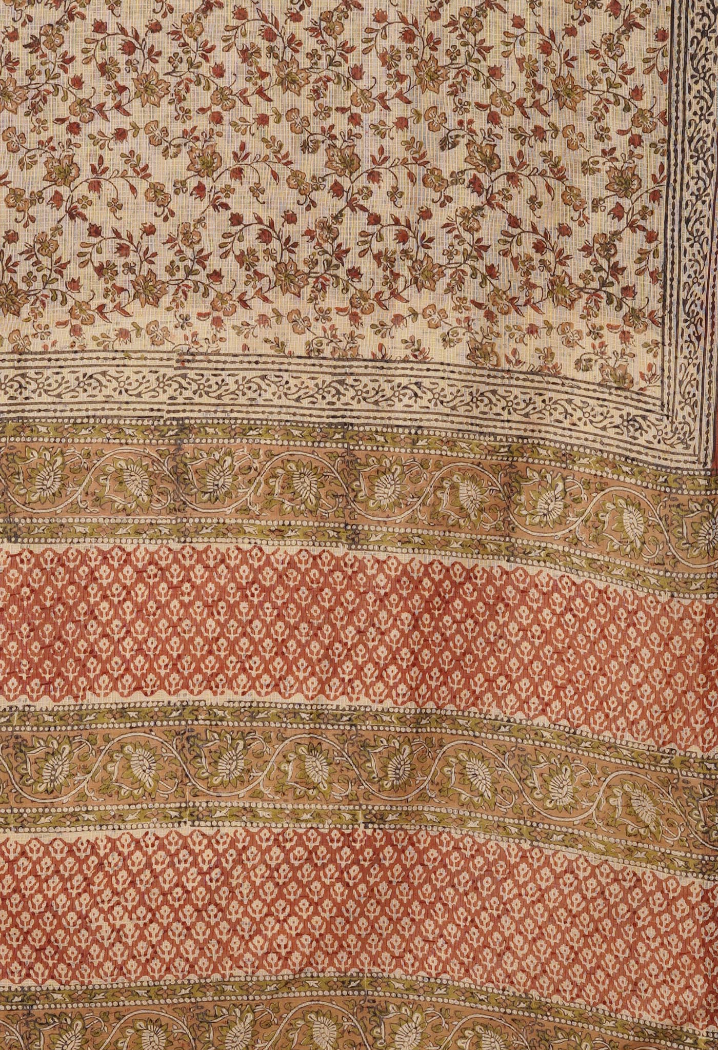 Cream Pure Bagru Kalamkari Printed Kota Saree-UNM80965