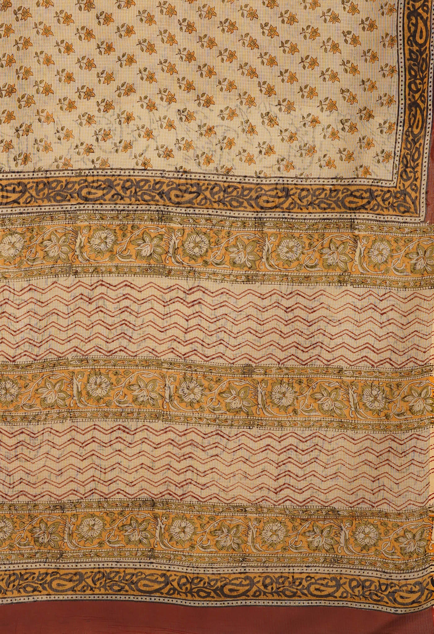 Cream Pure Bagru Kalamkari Printed Kota Saree-UNM80966