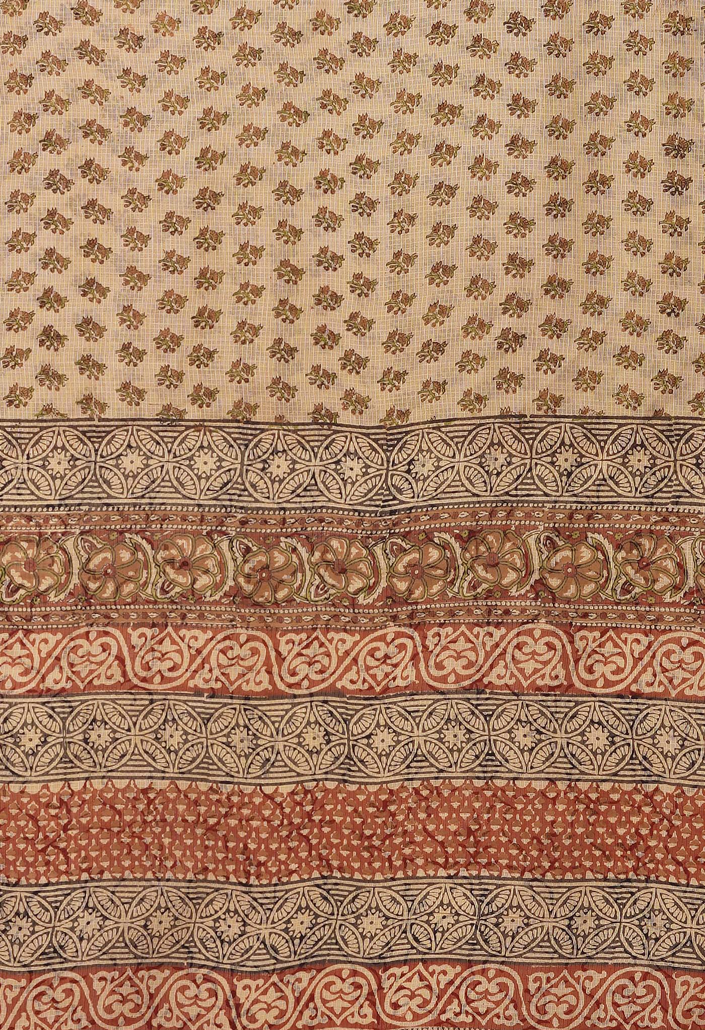 Cream Pure Bagru Kalamkari Printed Kota Saree-UNM80970