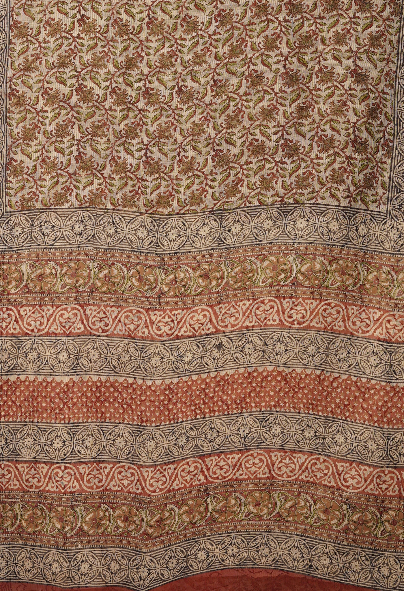 Cream Pure Bagru Kalamkari Printed Kota Saree-UNM80976