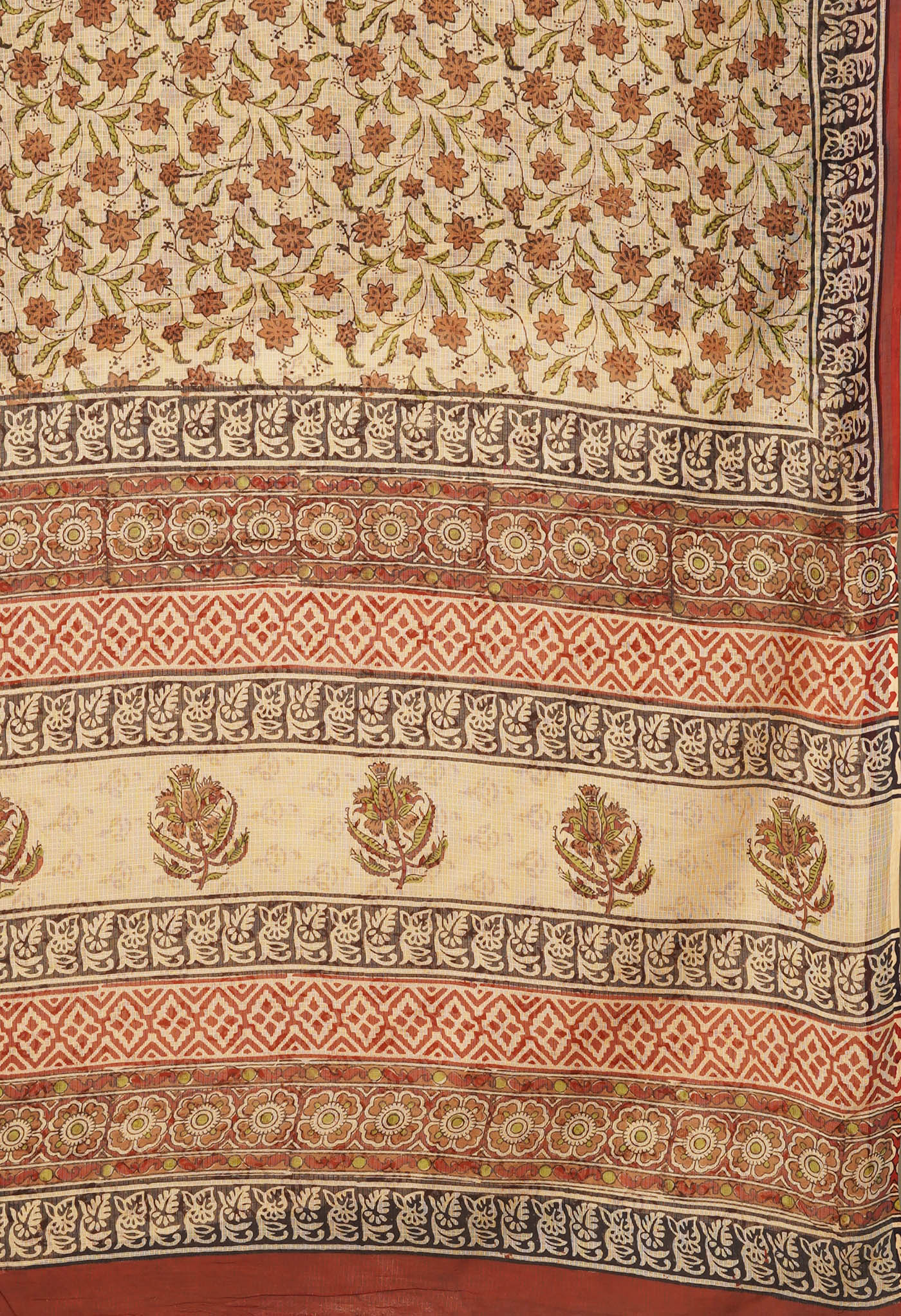 Cream Pure Bagru Kalamkari Printed Kota Saree-UNM80980