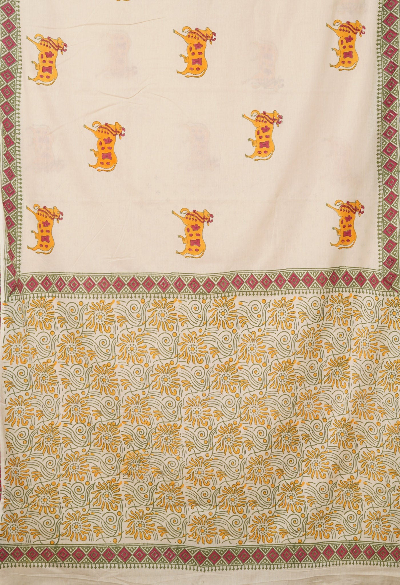 Ivory Pure Pichwai Printed Soft Cotton Saree-UNM80987