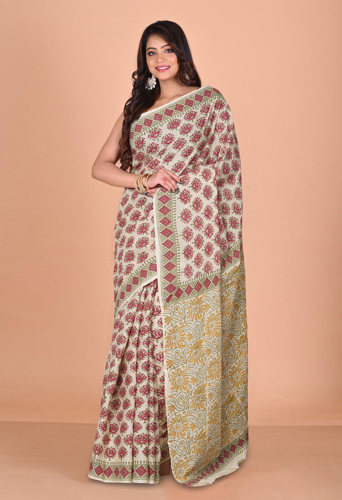 Ivory Pure Pichwai Printed Soft Cotton Saree-UNM80989