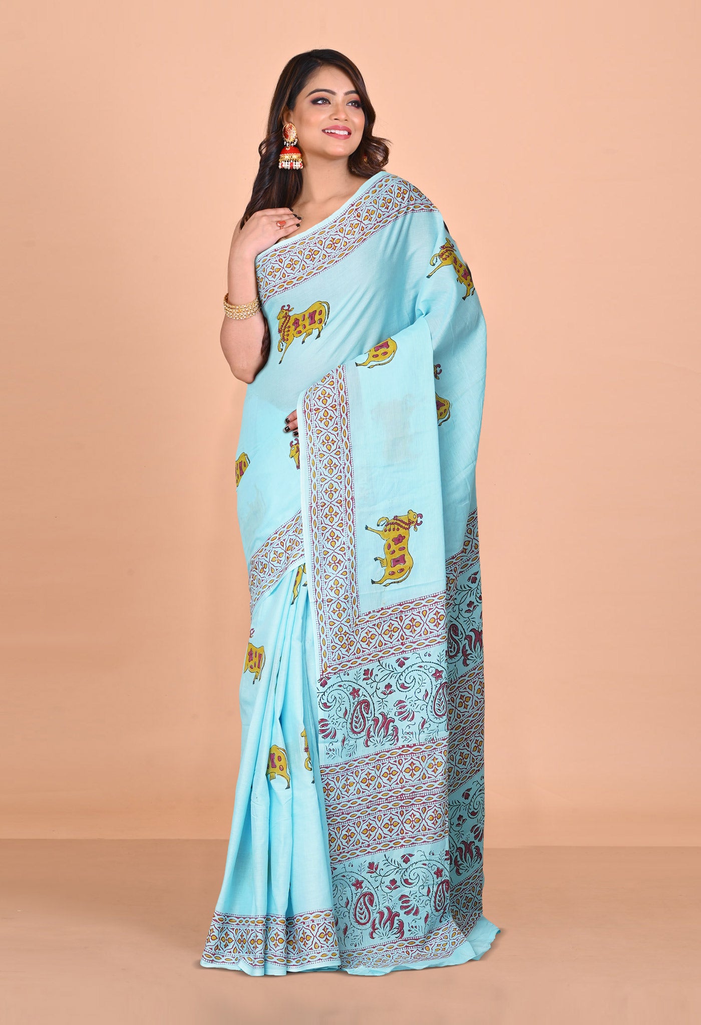 Blue Pure Pichwai Printed Soft Cotton Saree-UNM80990