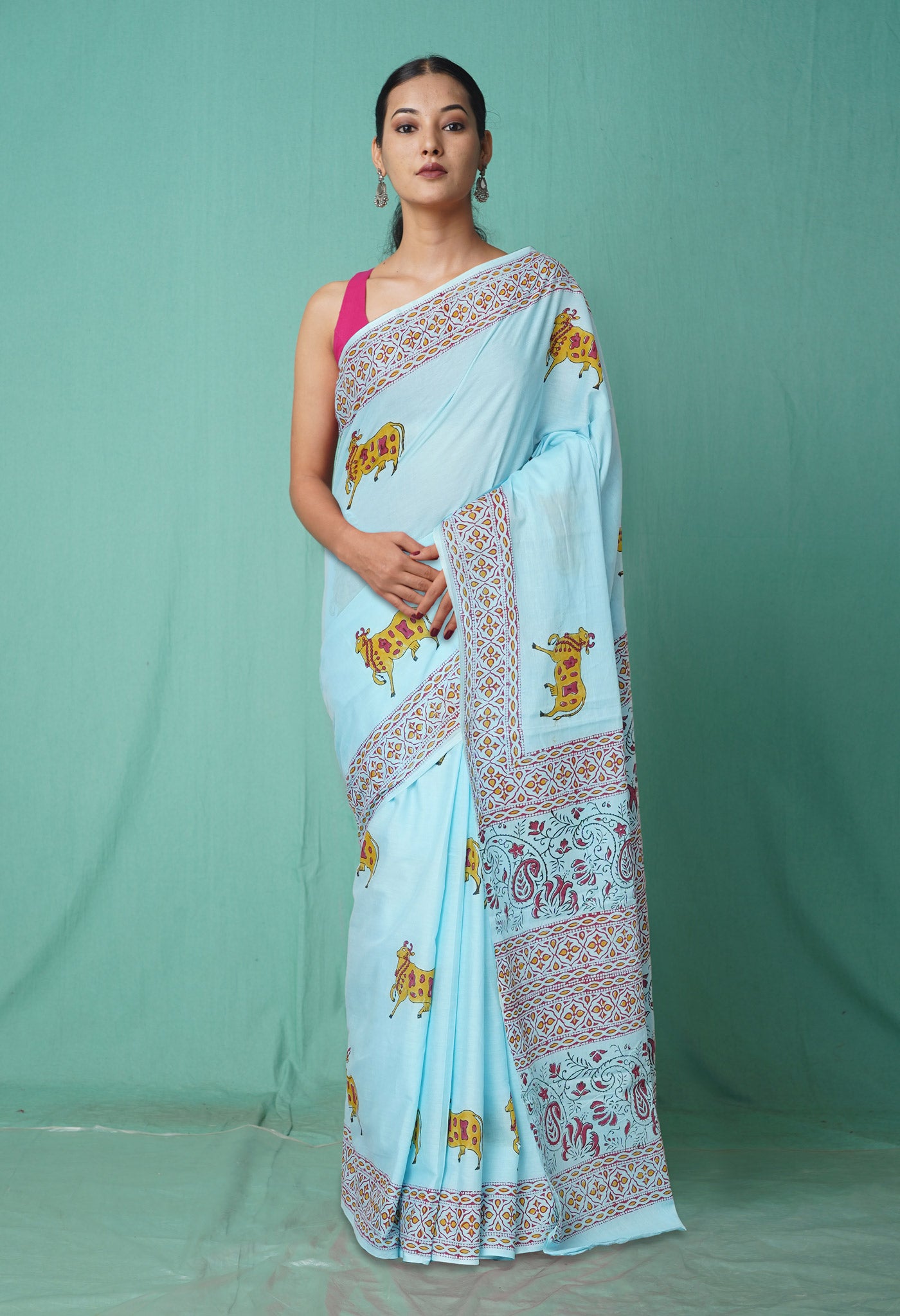 Blue Pure Pichwai Printed Soft Cotton Saree-UNM80990