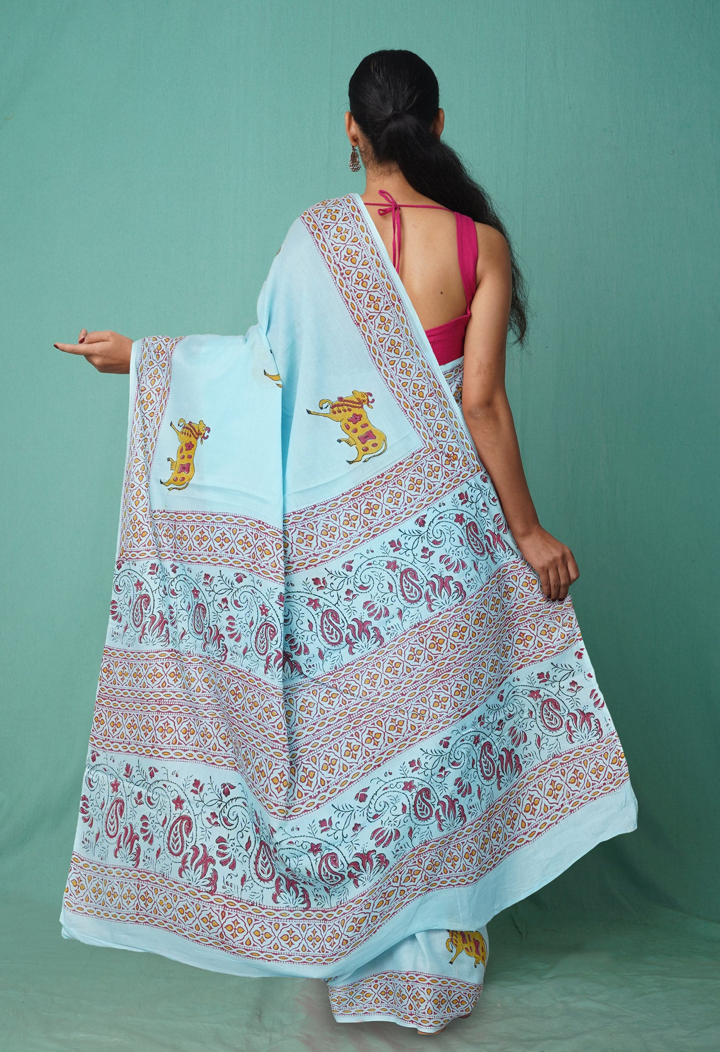 Blue Pure Pichwai Printed Soft Cotton Saree-UNM80990