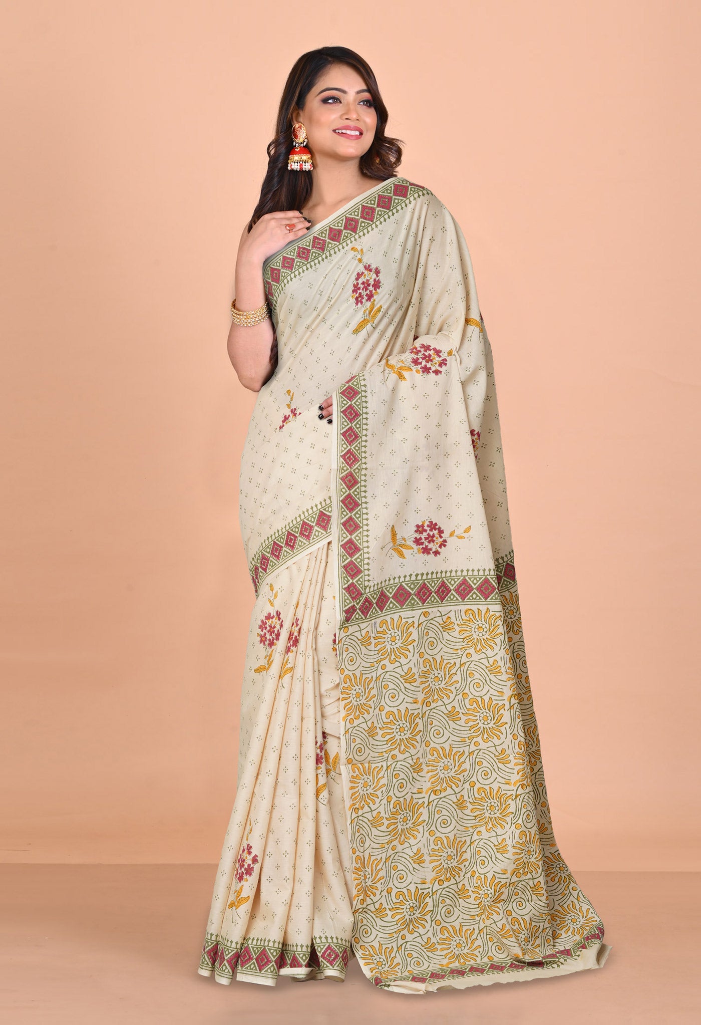 Ivory Pure Pichwai Printed Soft Cotton Saree-UNM80991