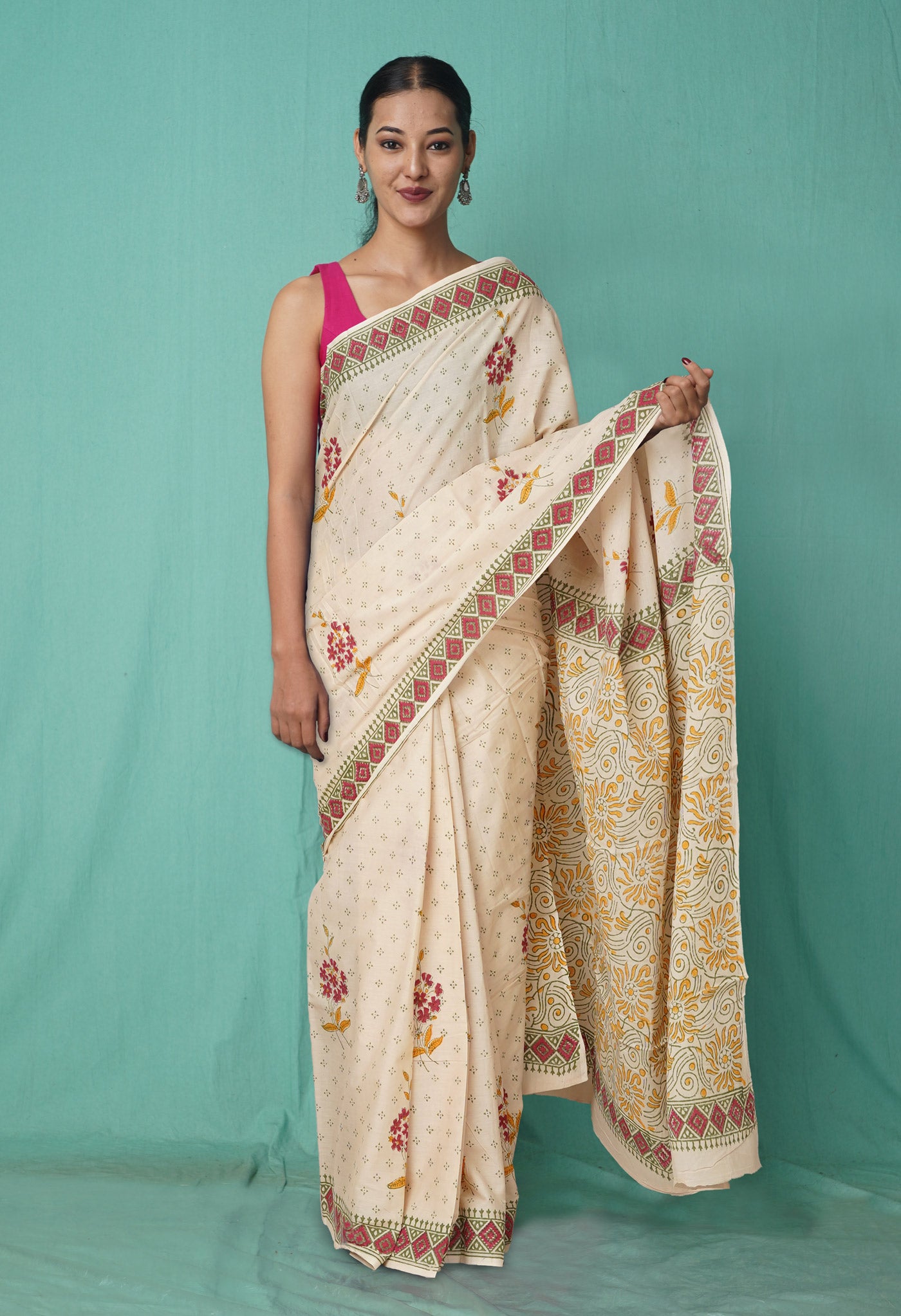 Ivory Pure Pichwai Printed Soft Cotton Saree-UNM80991