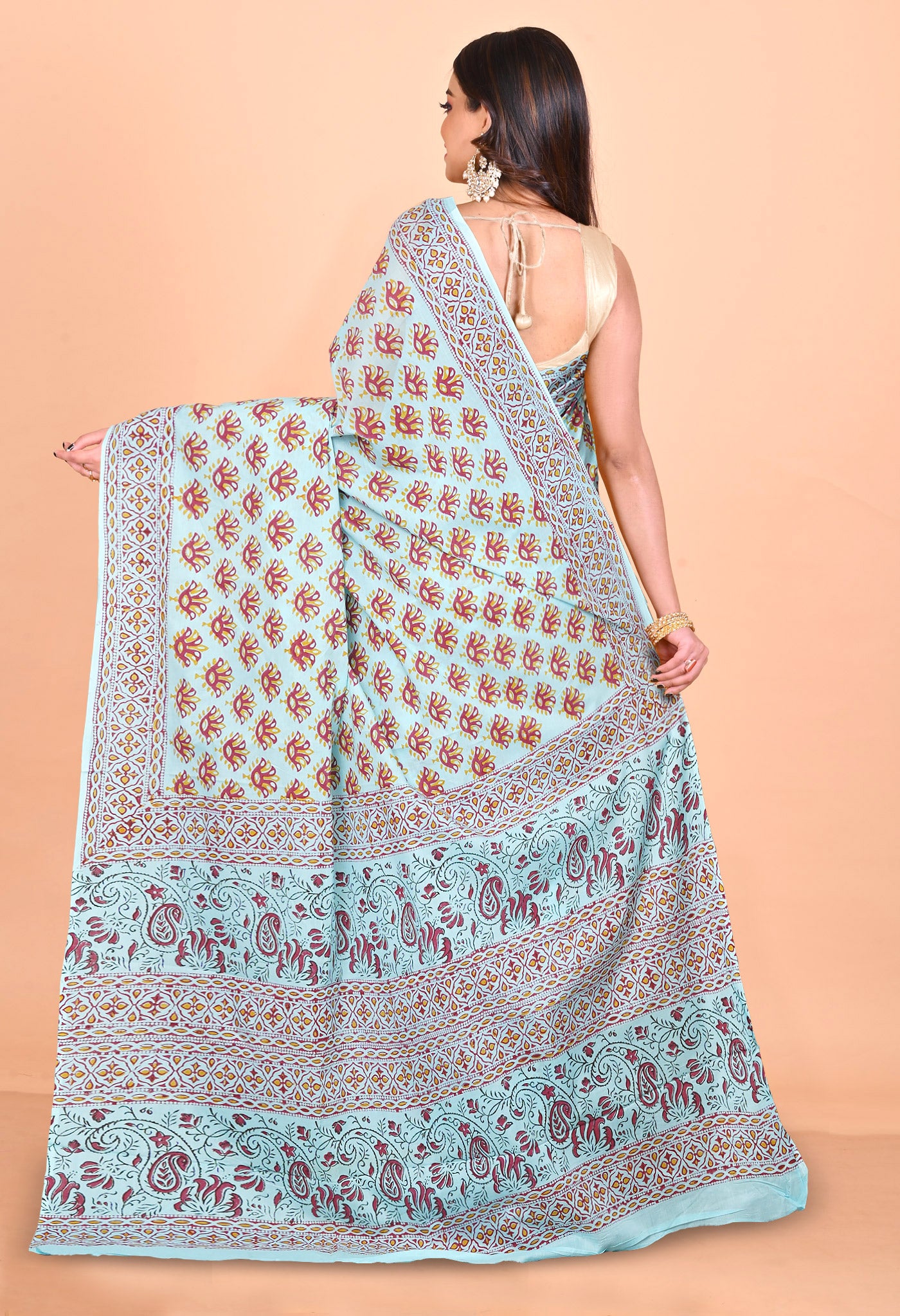 Blue Pure Pichwai Printed Soft Cotton Saree-UNM80992