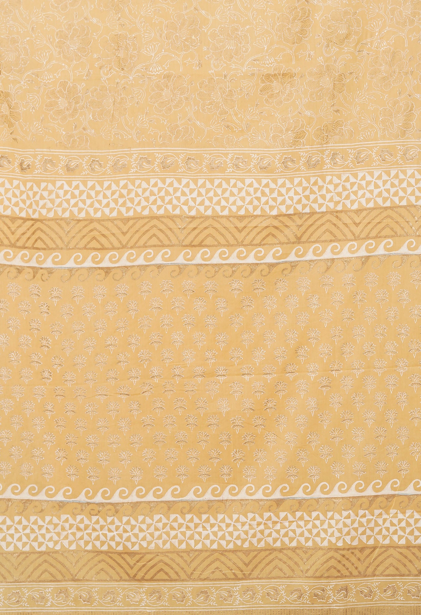 Cream Pure Gold Embossed Printed Soft Cotton Saree-UNM80994