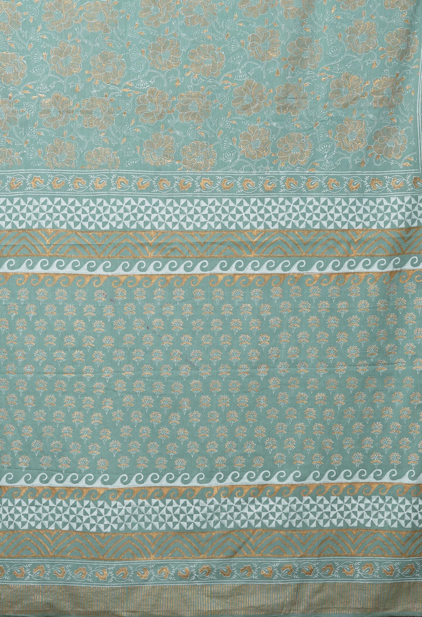 Pale Green Pure Gold Embossed Printed Soft Cotton Saree-UNM80996