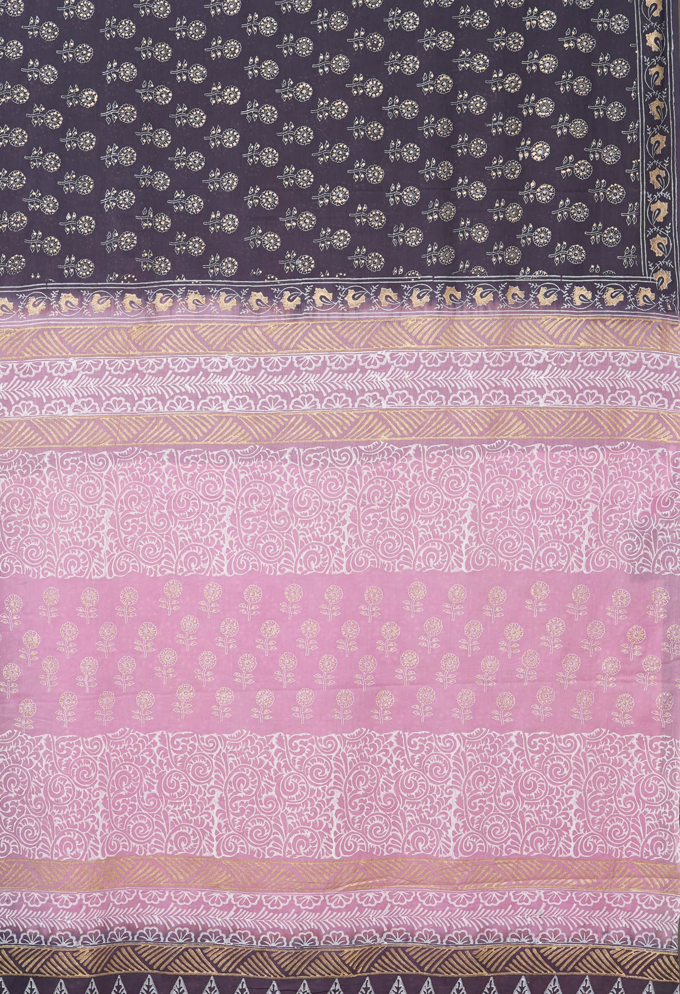 Black-Pink Pure Gold Embossed Printed Soft Cotton Saree-UNM81005