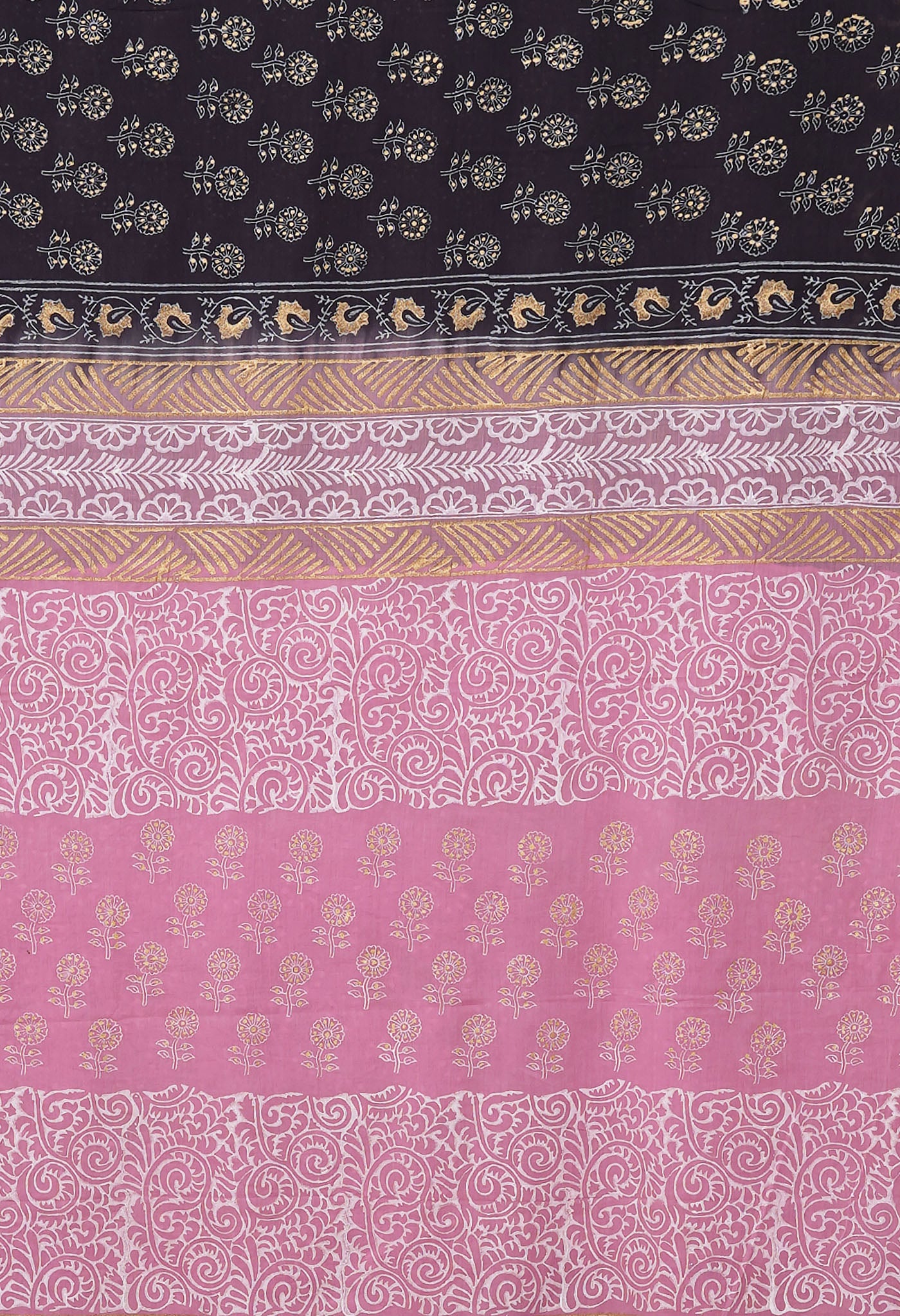 Black-Pink Pure Gold Embossed Printed Soft Cotton Saree-UNM81007