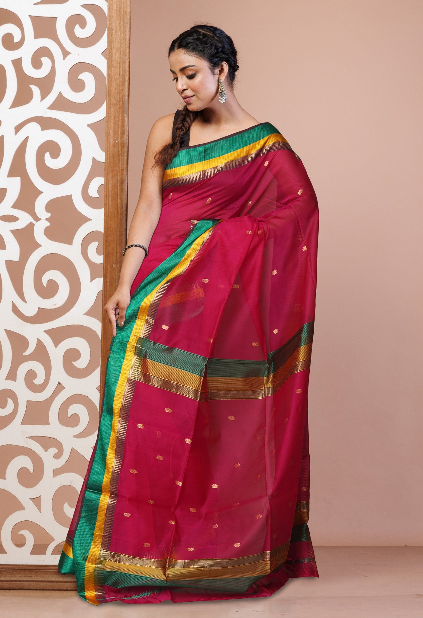 Pink Pure Handloom Maheshwari Sico Saree-UNM81035