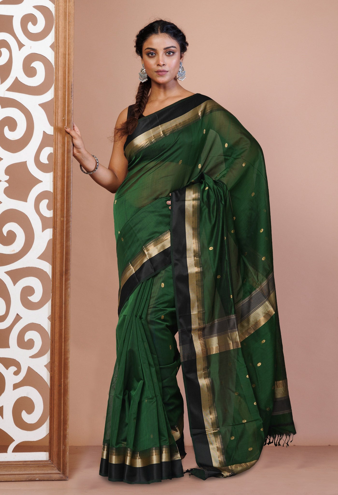 Green Pure Handloom Maheshwari Sico Saree-UNM81036