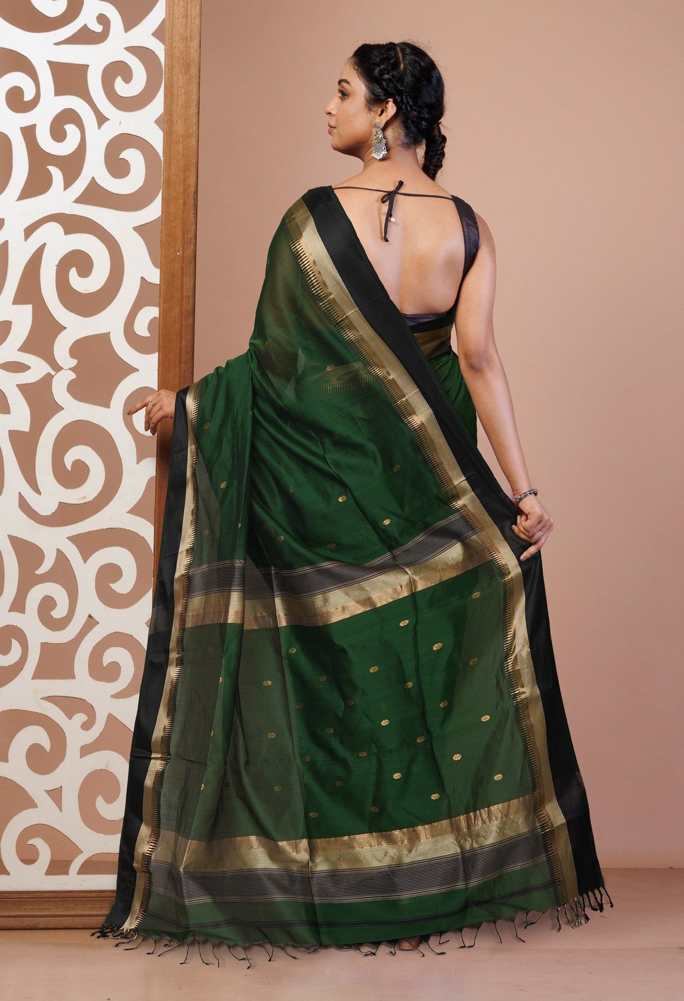 Green Pure Handloom Maheshwari Sico Saree-UNM81036