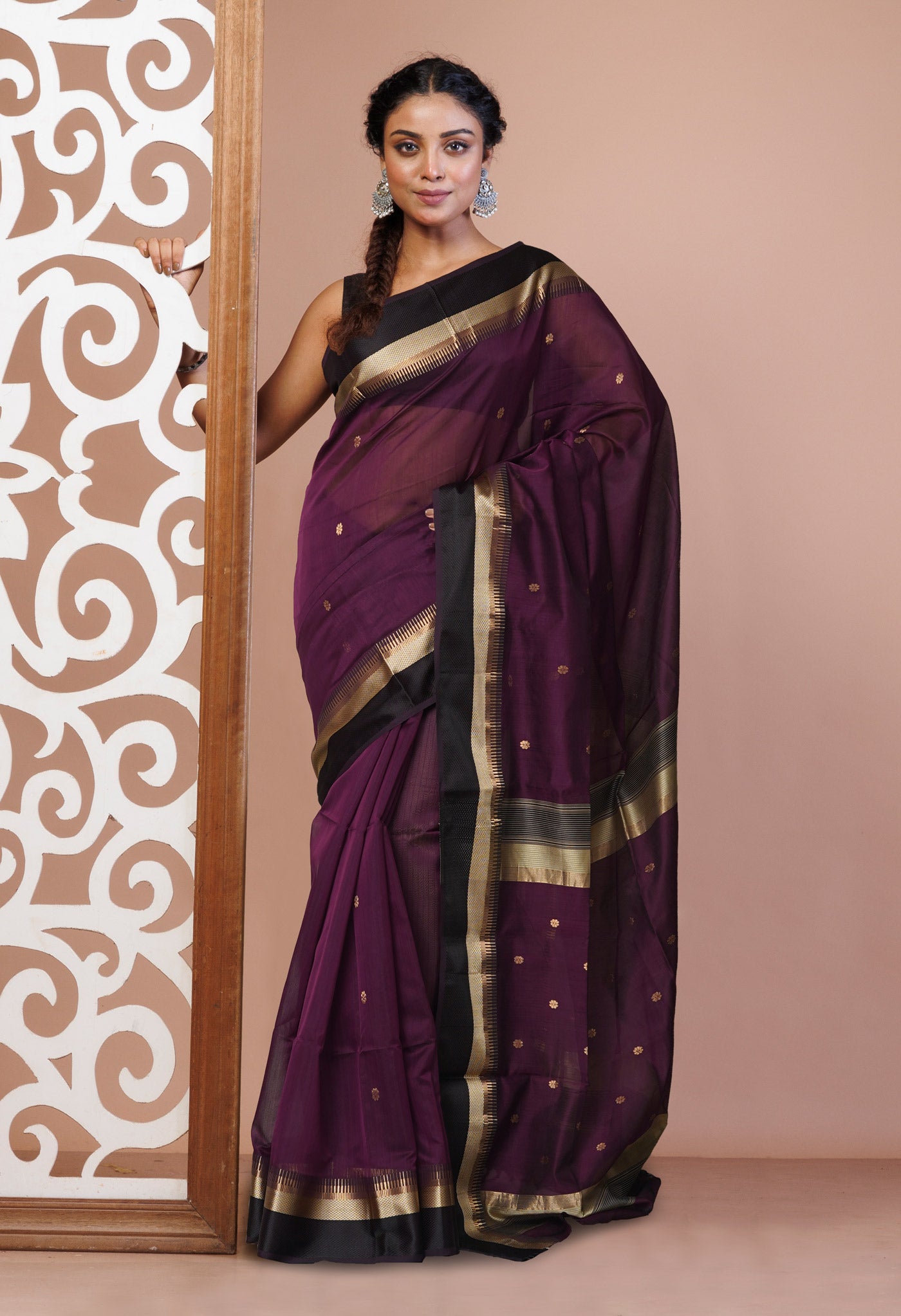 Purple Pure Handloom Maheshwari Sico Saree-UNM81037