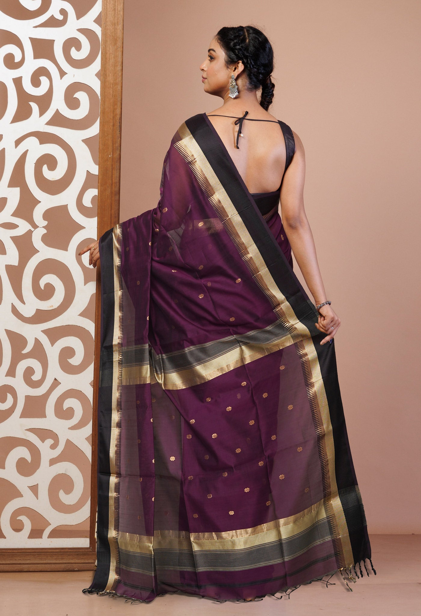 Purple Pure Handloom Maheshwari Sico Saree-UNM81037