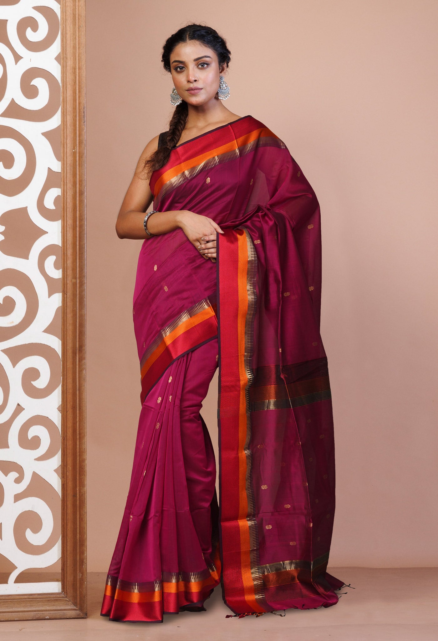 Pink Pure Handloom Maheshwari Sico Saree-UNM81038