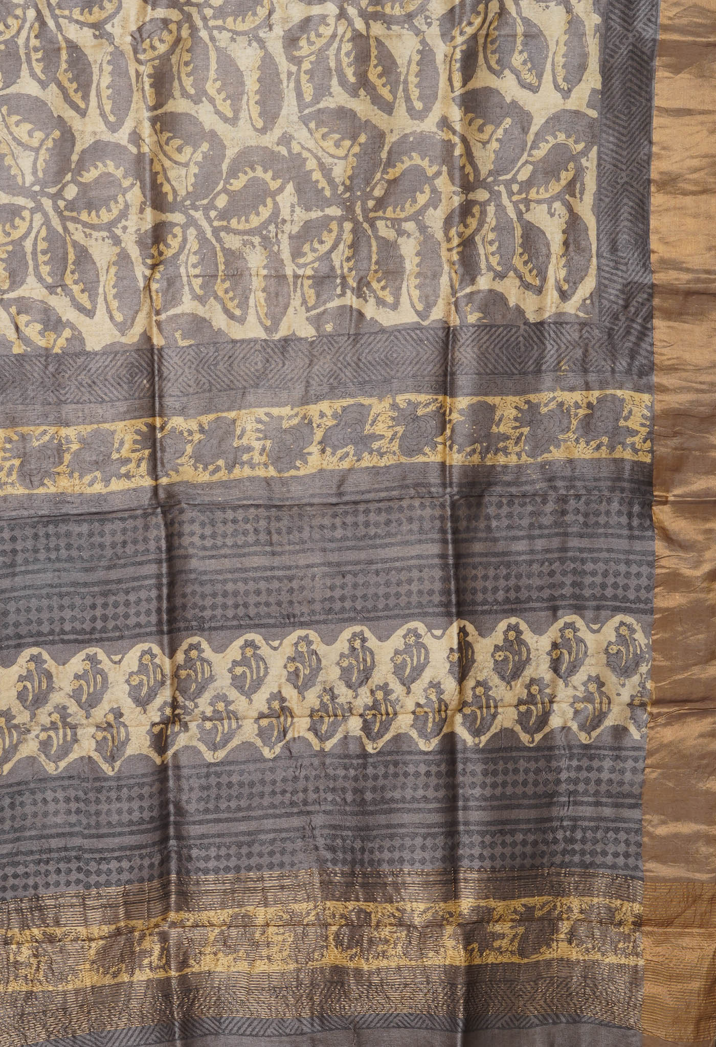 Multi Pure Handloom Vanaspati Block Printed Tussar Silk Saree-UNM81040