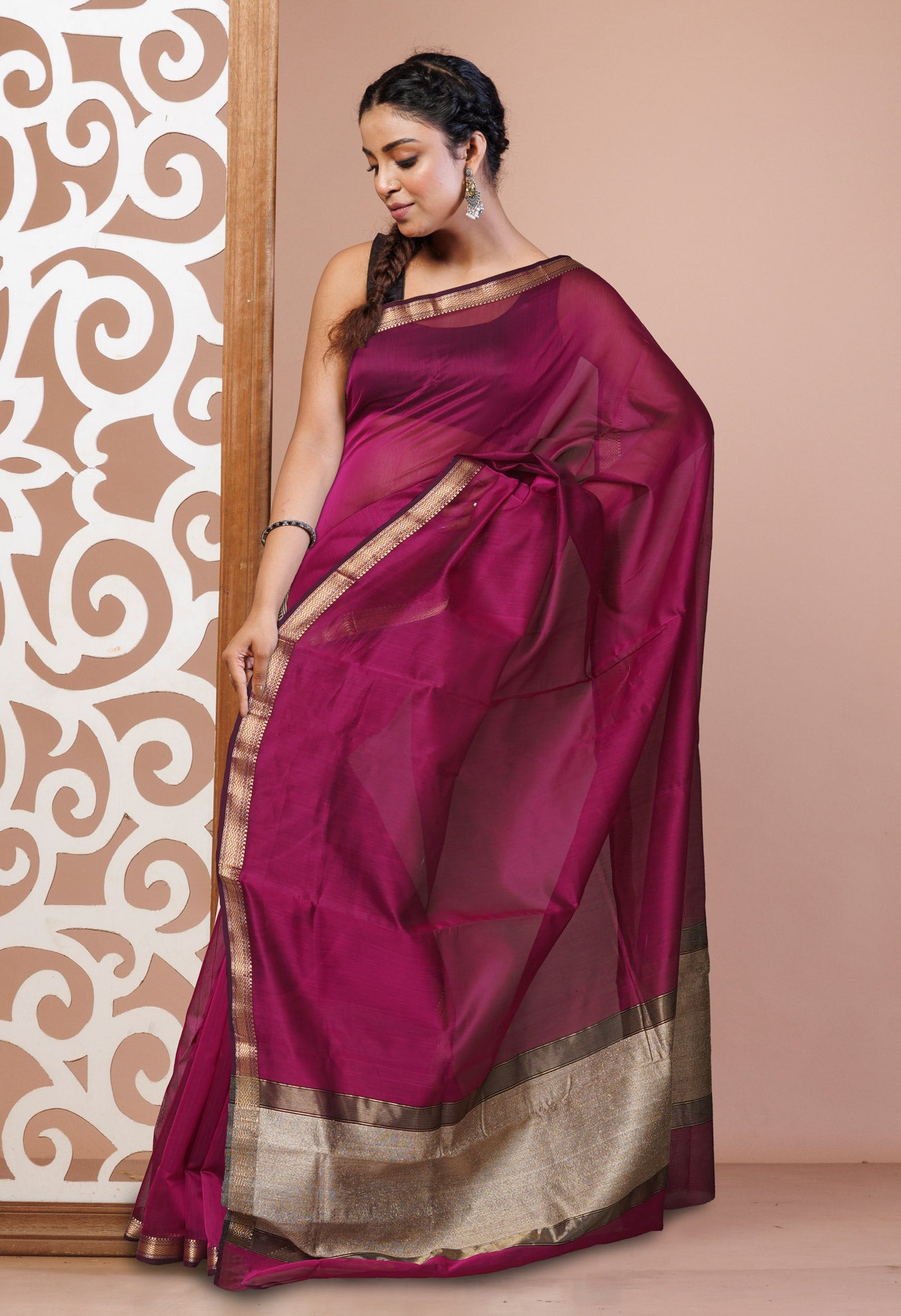 Pink Pure Handloom Maheshwari Sico Saree-UNM81044