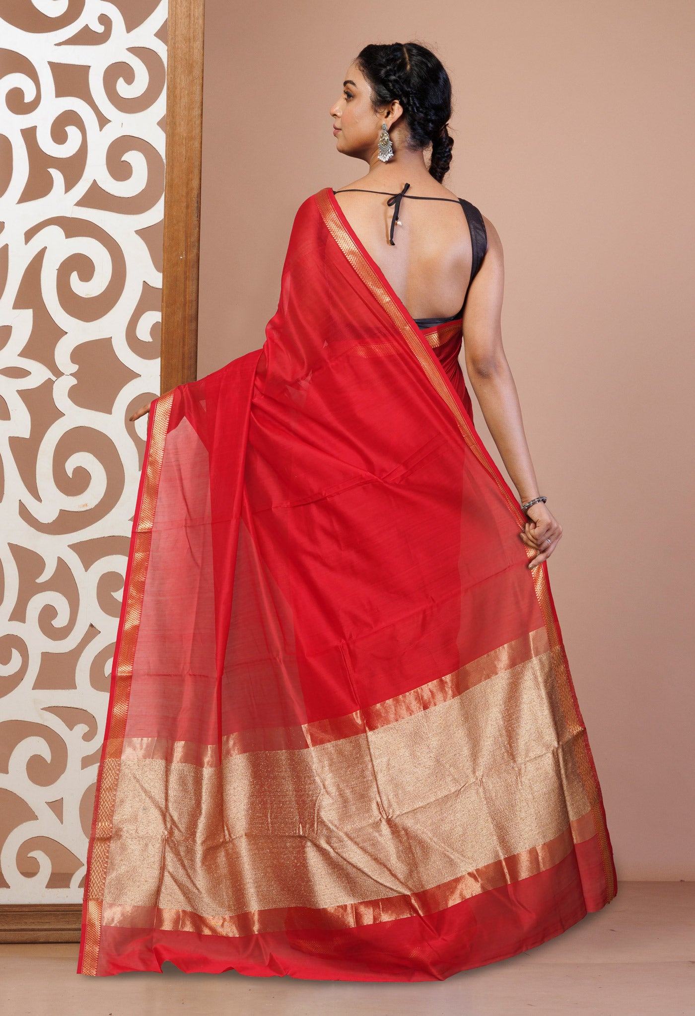 Red Pure Handloom Maheshwari Sico Saree-UNM81045