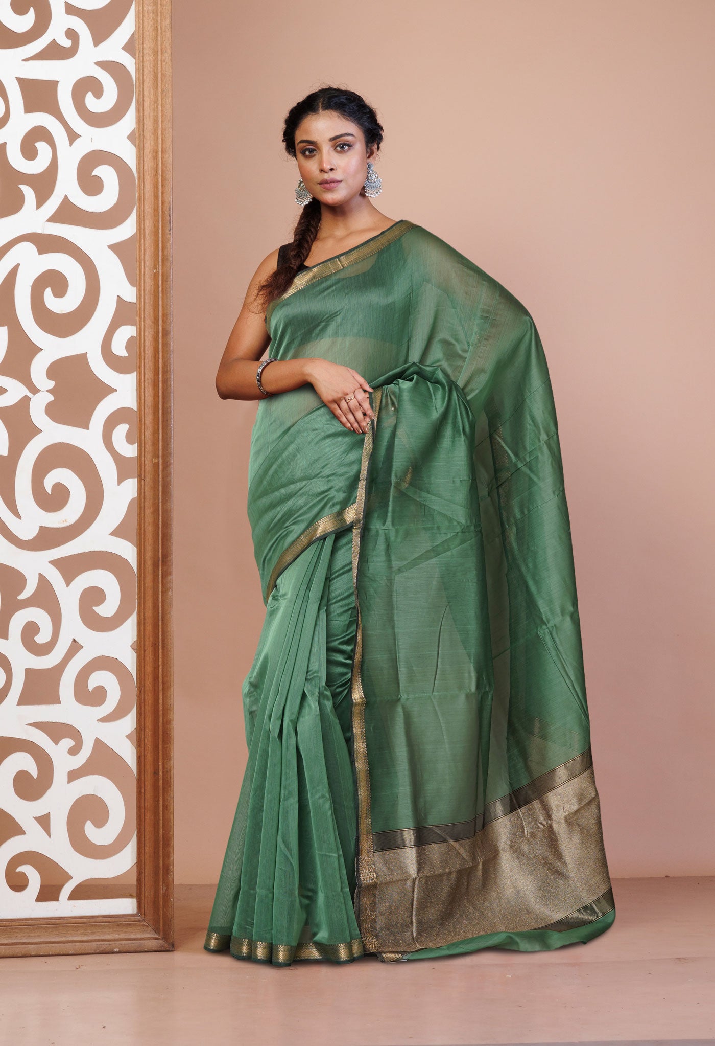 Pale Green Pure Handloom Maheshwari Sico Saree-UNM81047