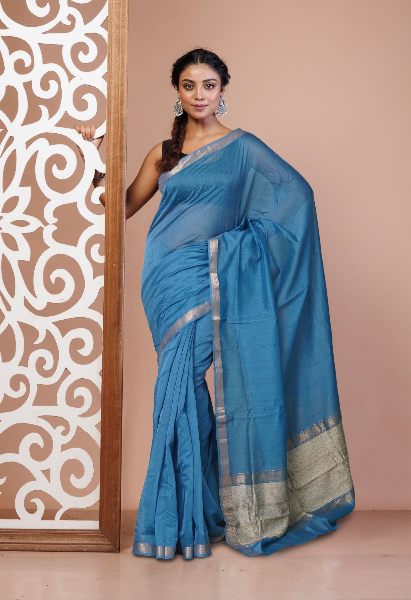 Blue Pure Handloom Maheshwari Sico Saree-UNM81049