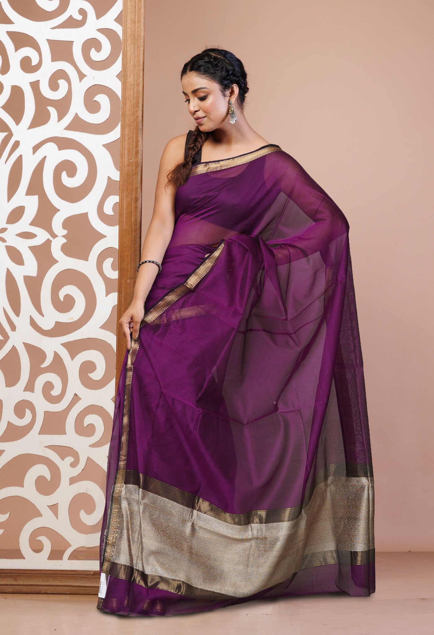 Purple Pure Handloom Maheshwari Sico Saree-UNM81050