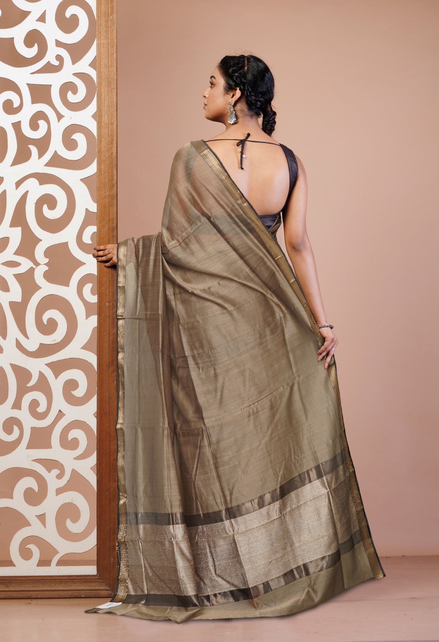 Cream Pure Handloom Maheshwari Sico Saree-UNM81054