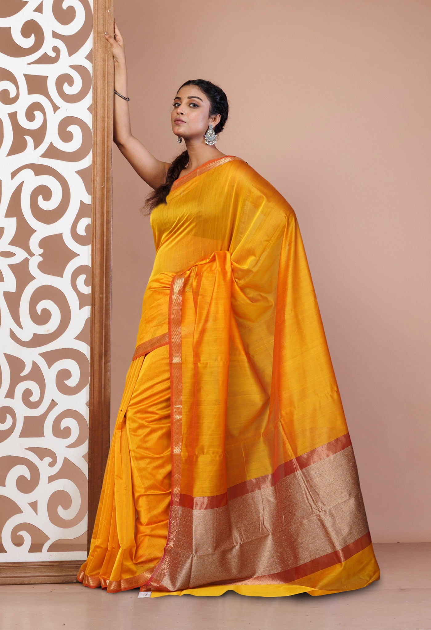 Yellow Pure Handloom Maheshwari Sico Saree-UNM81055