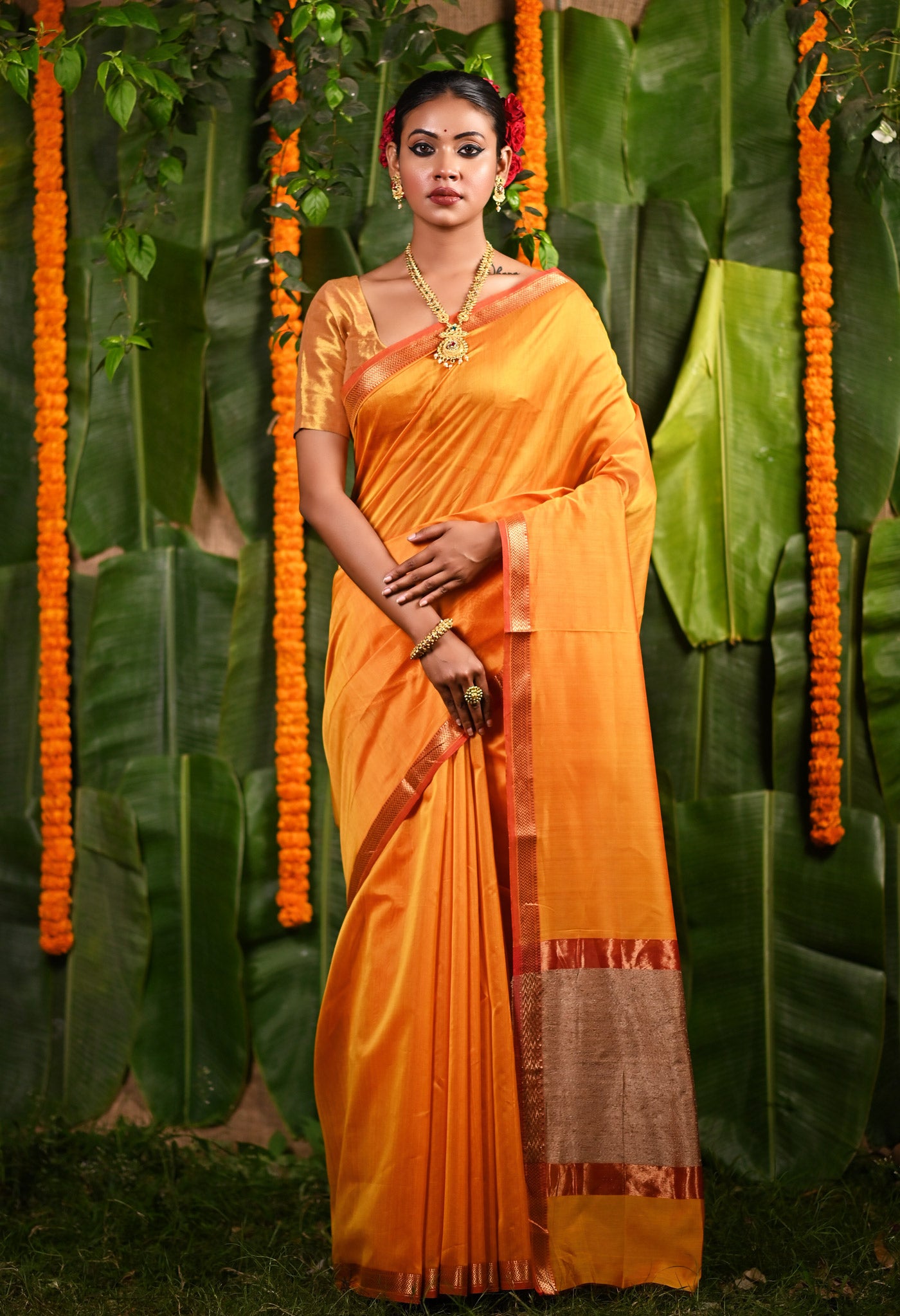 Yellow Pure Handloom Maheshwari Sico Saree-UNM81055