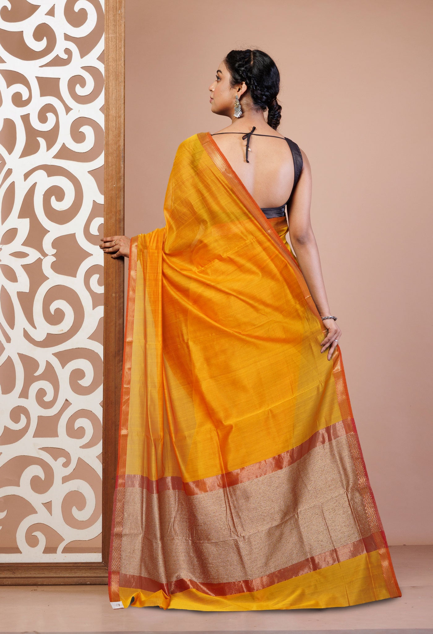 Yellow Pure Handloom Maheshwari Sico Saree-UNM81055