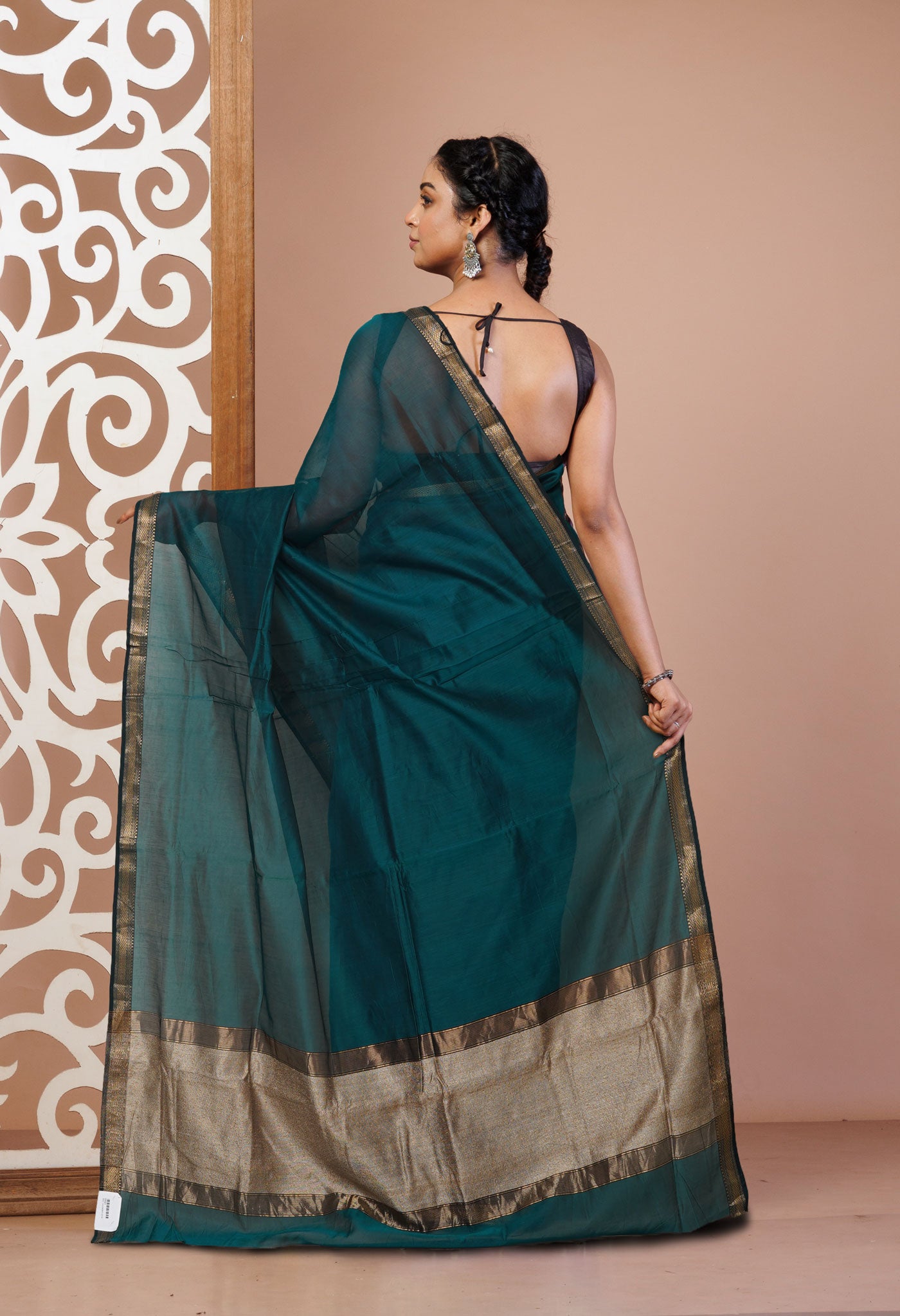 Peacock Green Pure Handloom Maheshwari Sico Saree-UNM81056