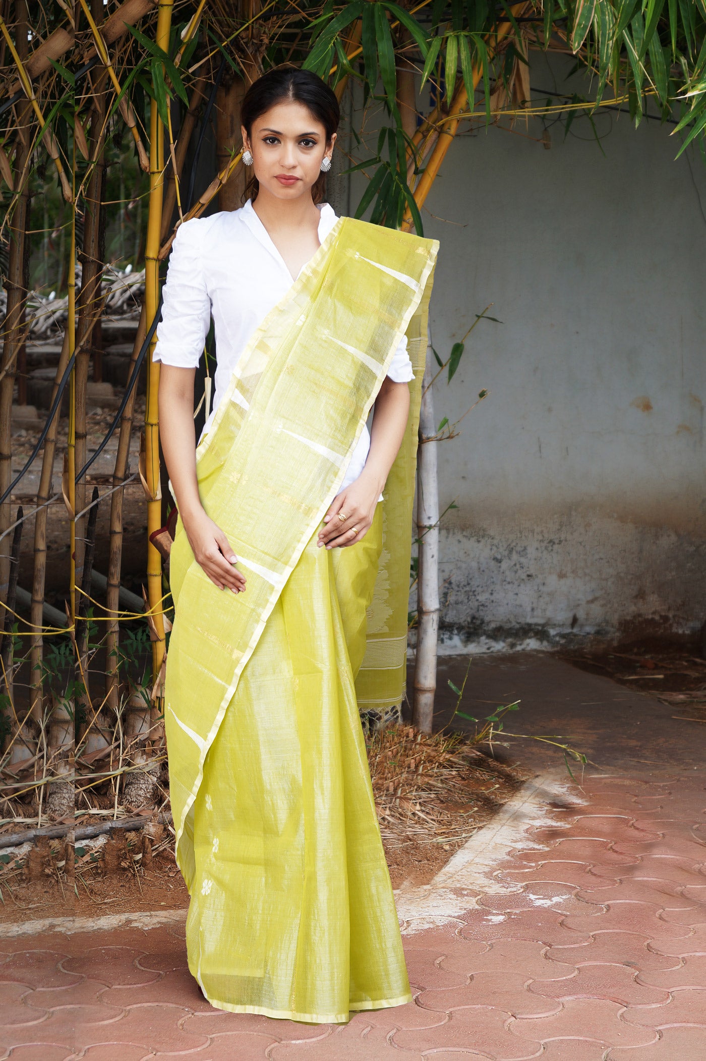 Green PureHandloom Tussar Jamdhani Bengal Cotton Saree-UNM81060