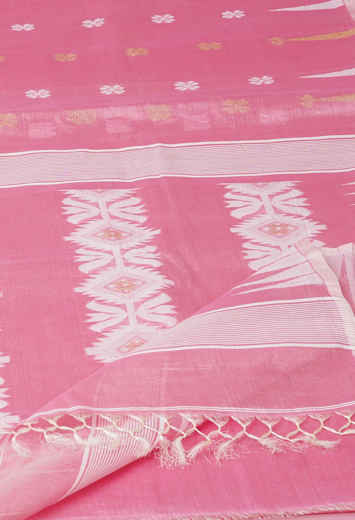 Pink PureHandloom Tussar Jamdhani Bengal Cotton Saree-UNM81062