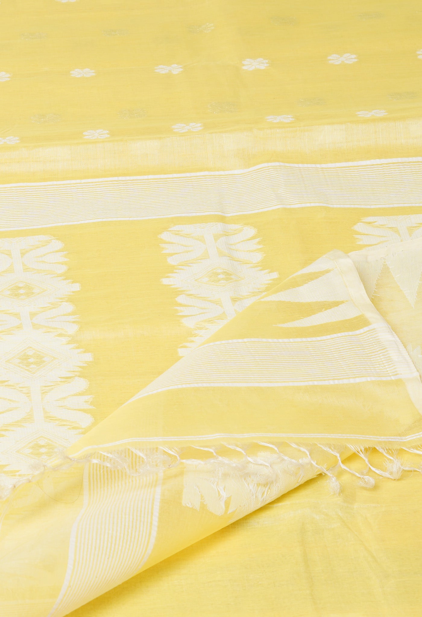 Yellow Pure Handloom Tussar Jamdhani Bengal Cotton Saree-UNM81063