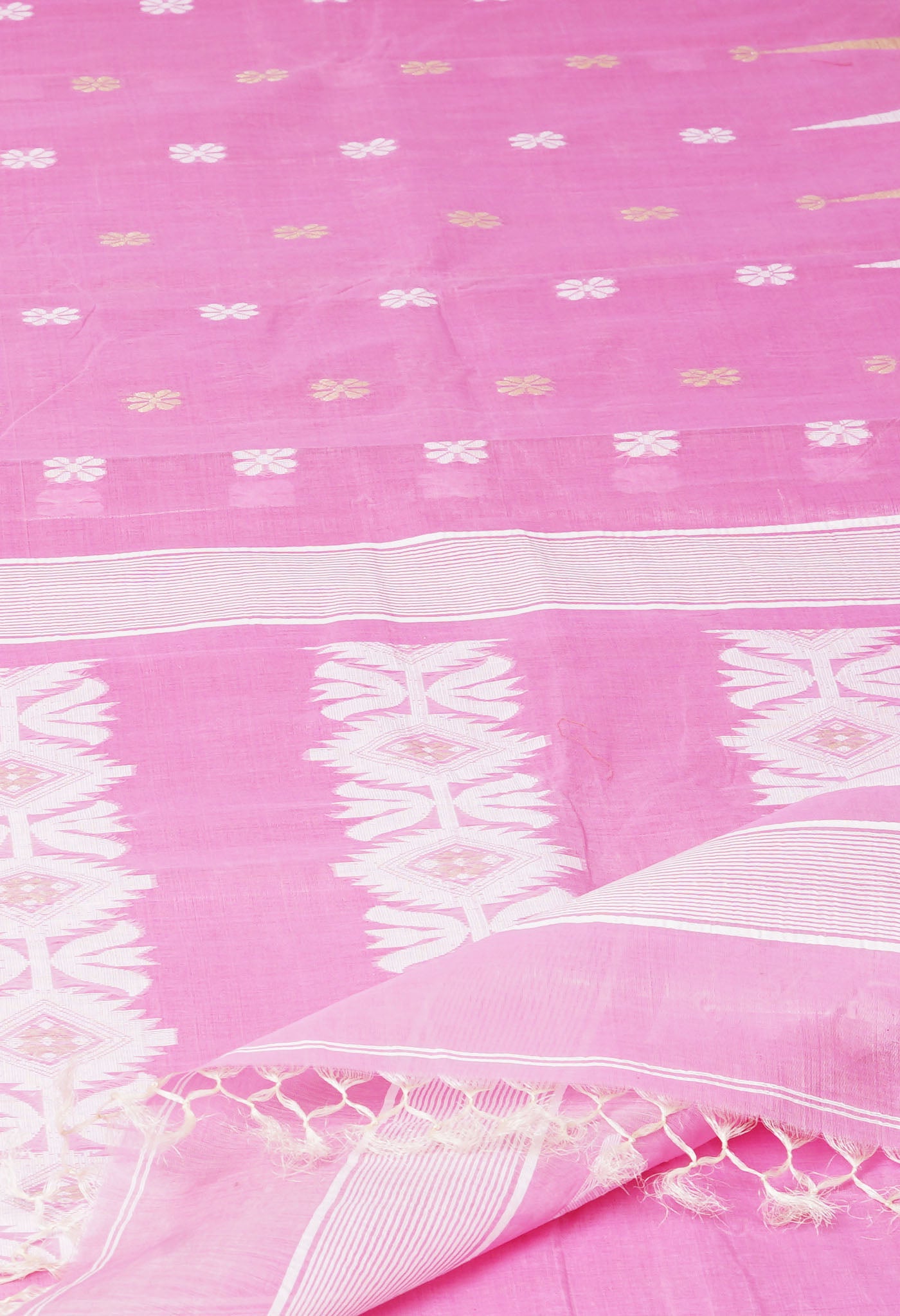 Pink PureHandloom Tussar Jamdhani Bengal Cotton Saree-UNM81065