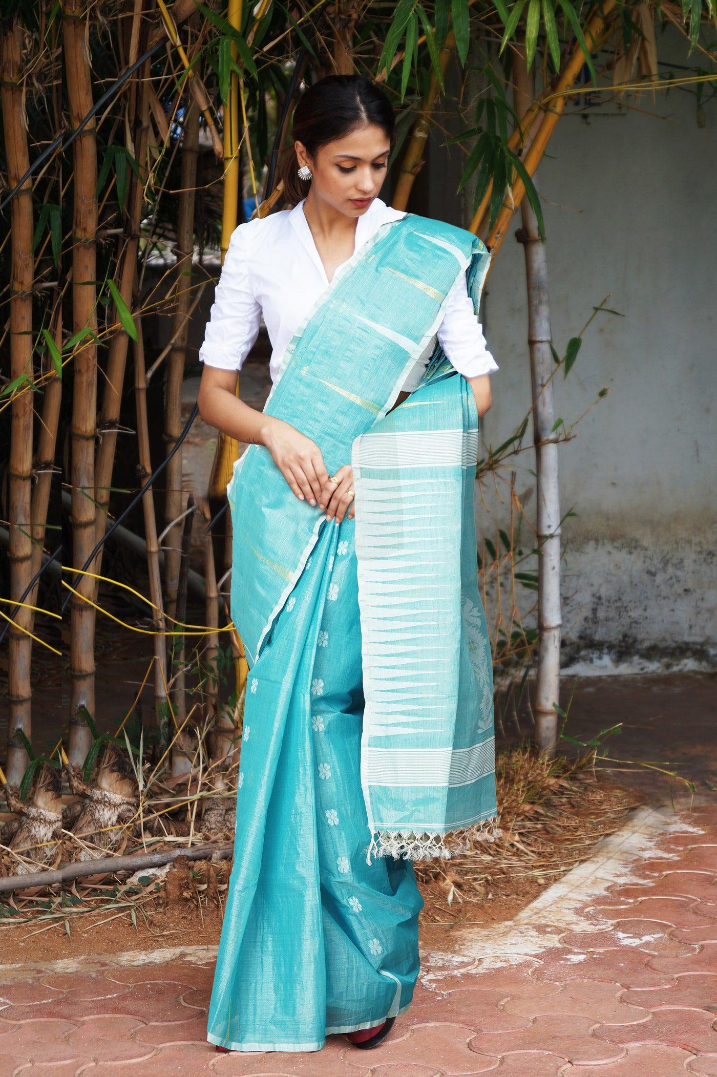 Blue PureHandloom Tussar Jamdhani Bengal Cotton Saree-UNM81066