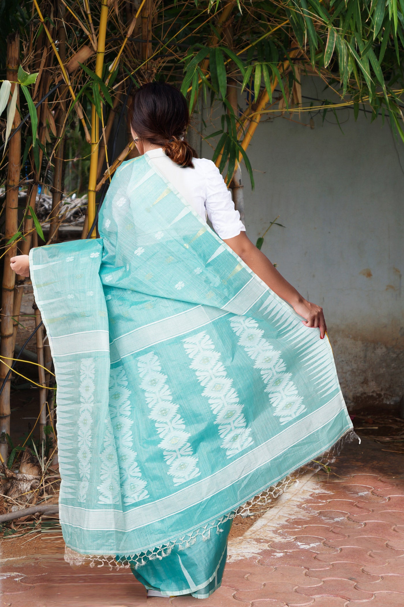 Blue PureHandloom Tussar Jamdhani Bengal Cotton Saree-UNM81066